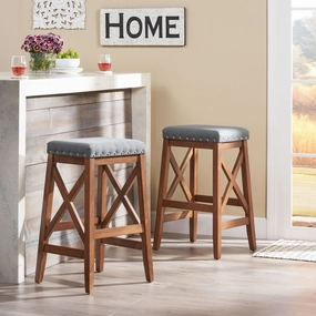 Contemporary Farmhouse Upholstered Fabric Barstools (Set of 2) - NH835903 kitchen accessories, table linens