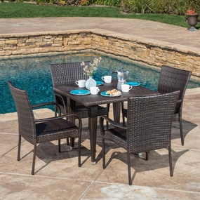 Contemporary Outdoor 5pc Brown Wicker Dining Set - NH586692 outdoor lounge chair, patio sofa