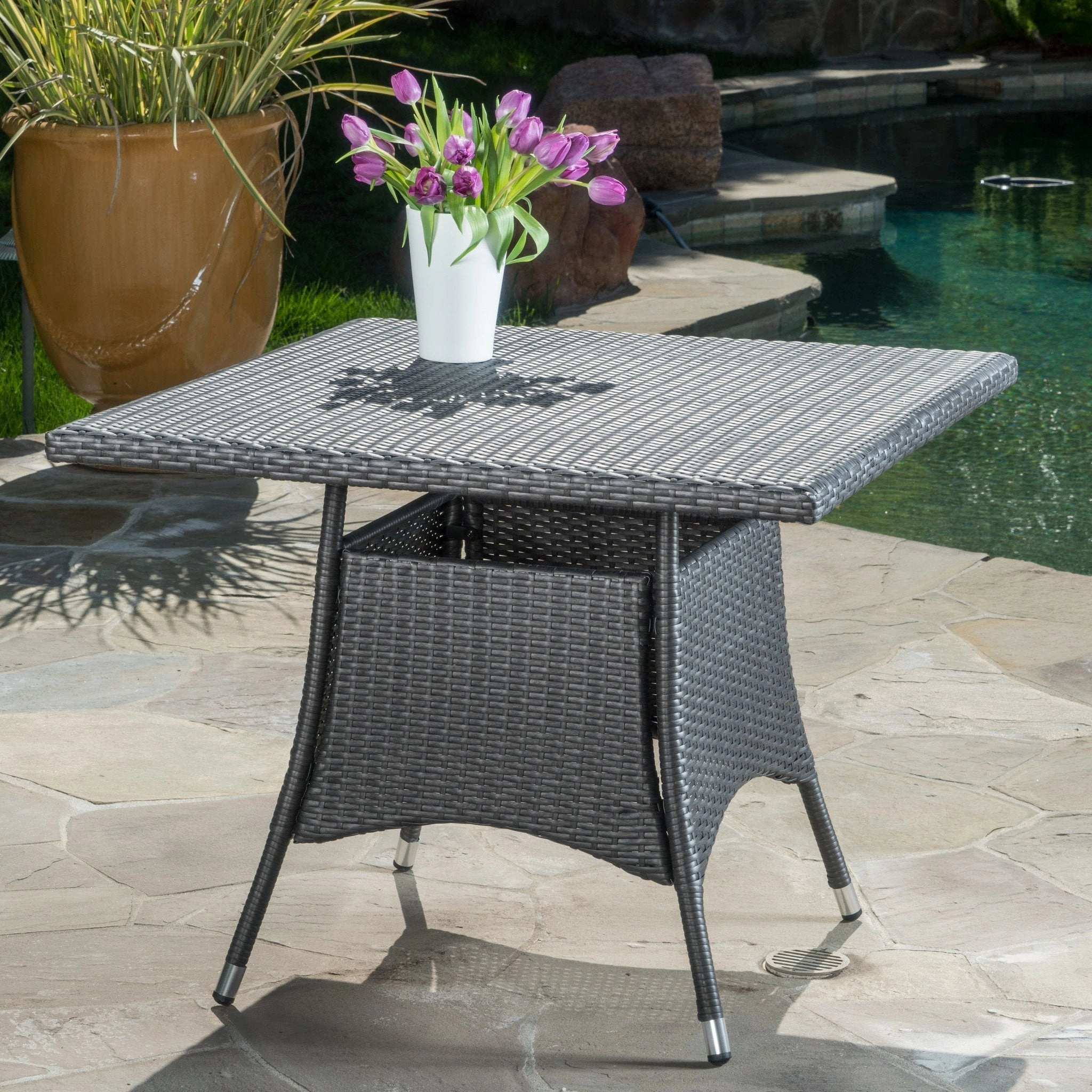 Contemporary Outdoor Square Gray Wicker Dining Table - NH365003 outdoor lounge chair, patio sofa
