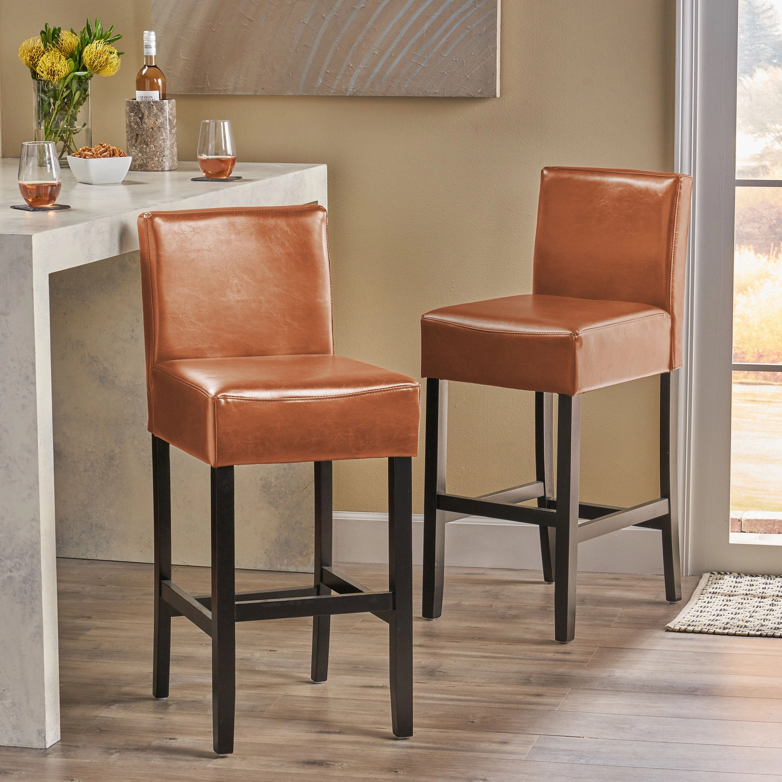 Contemporary Upholstered Ivory Bonded Leather Backed Barstools (Set of 2) - NH243112 kitchen accessories, table linens