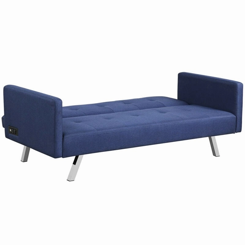 Convertible Futon Sofa, Modern 3 Seat Sofa Bed with USB and Power Strip