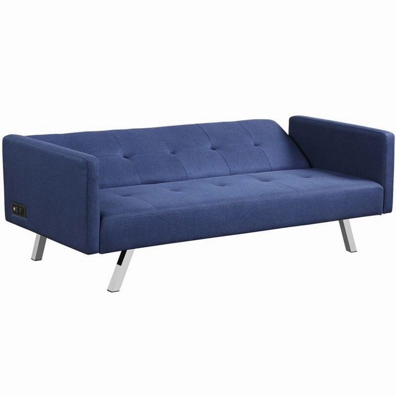 Convertible Futon Sofa, Modern 3 Seat Sofa Bed with USB and Power Strip
