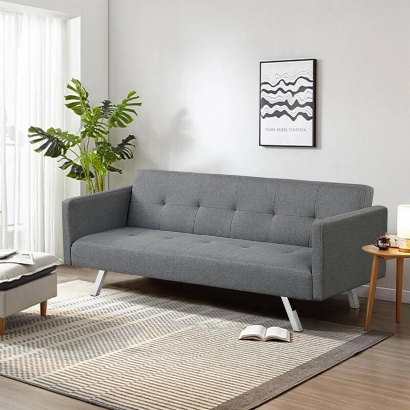 Convertible Futon Sofa, Modern 3 Seat Sofa Bed with USB and Power Strip
