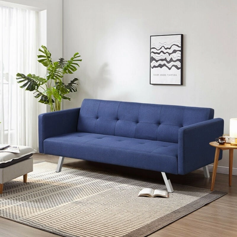 Convertible Futon Sofa, Modern 3 Seat Sofa Bed with USB and Power Strip