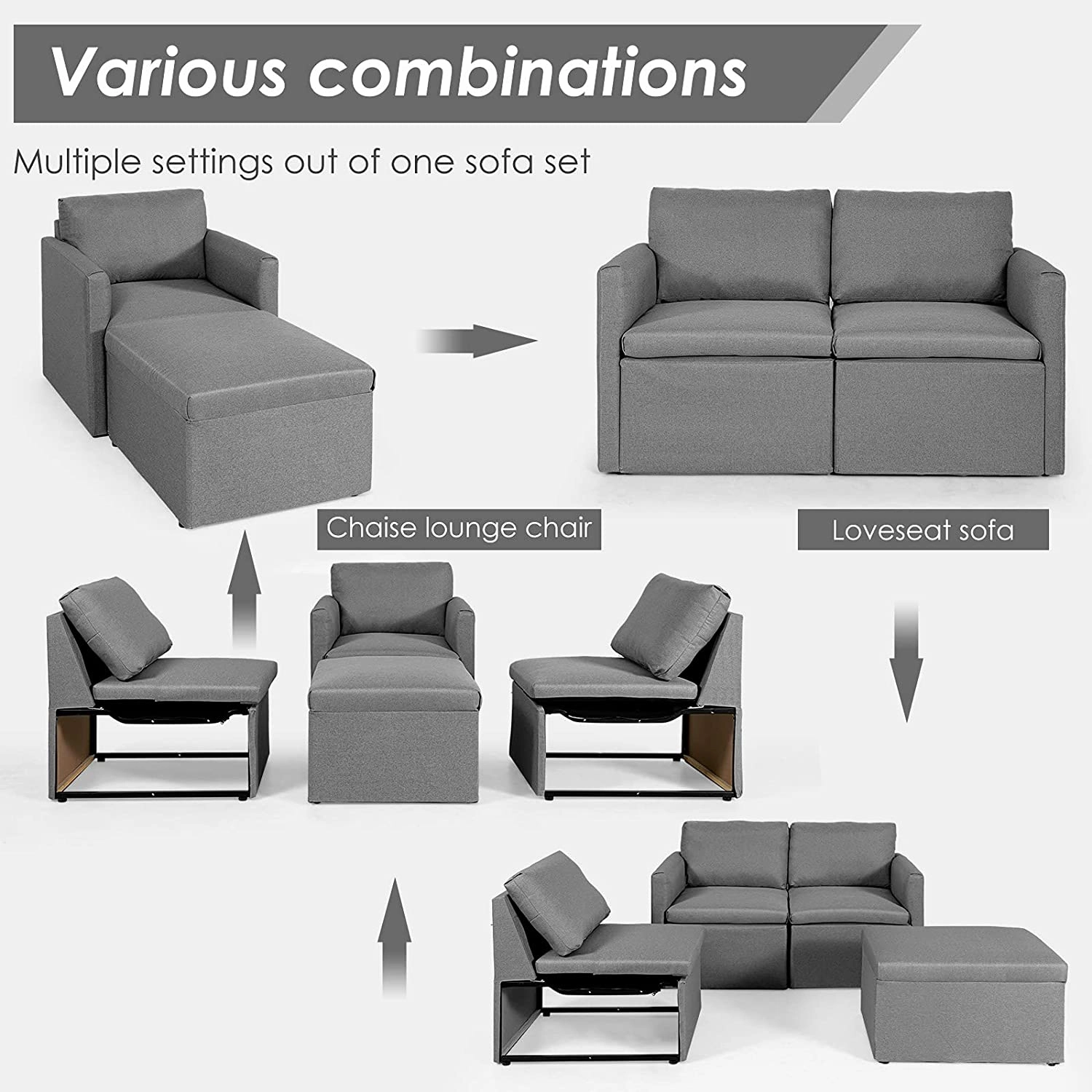 Convertible Sectional Sofa Couch, Modern L-Shaped Sectional Couch 3-Seat Sofa