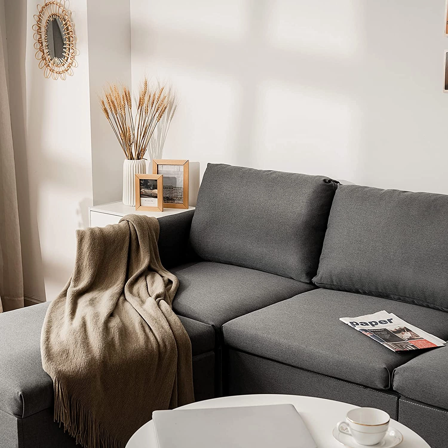 Convertible Sectional Sofa Couch, Modern L-Shaped Sectional Couch 3-Seat Sofa