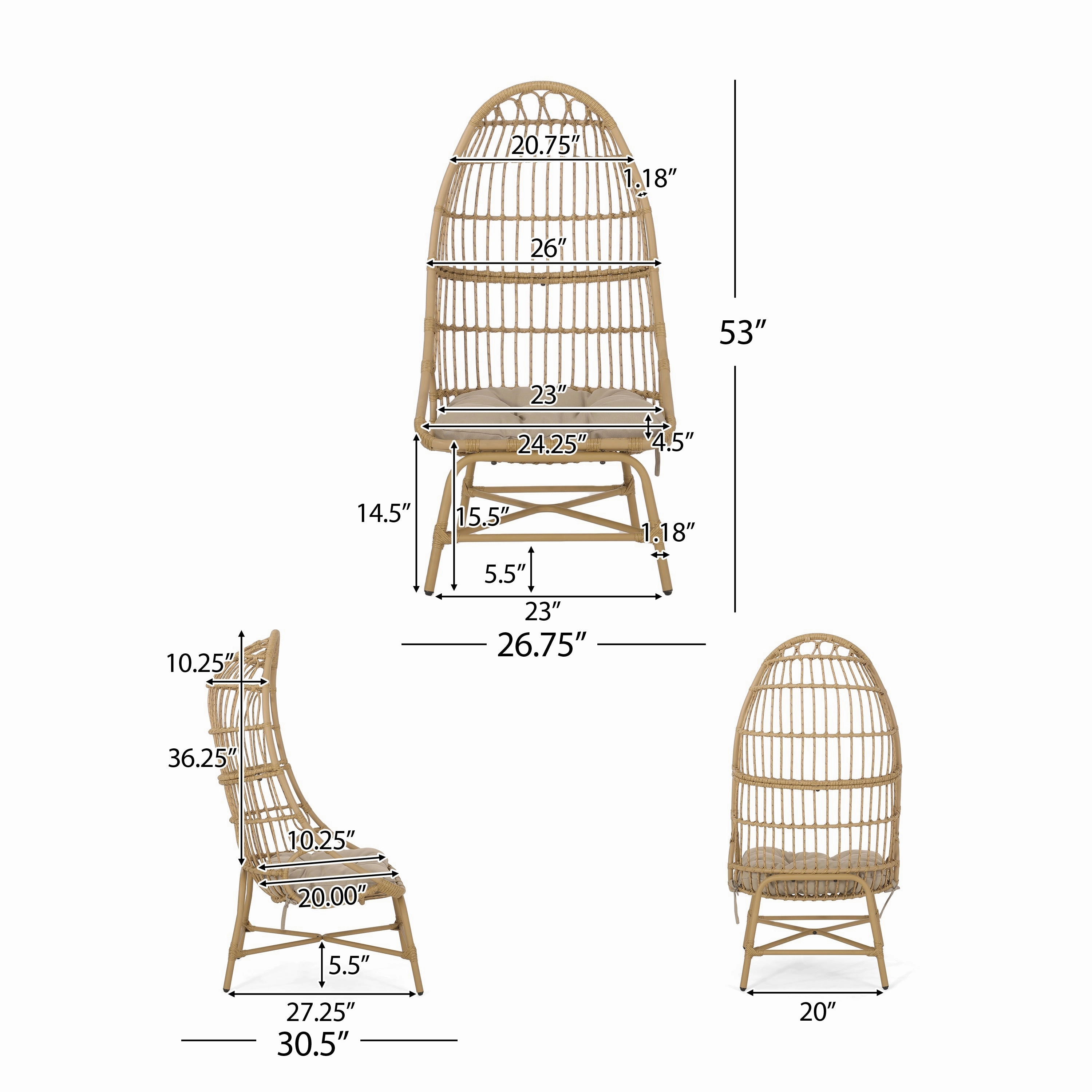 Cortina Outdoor Wicker Basket Chair with Cushion