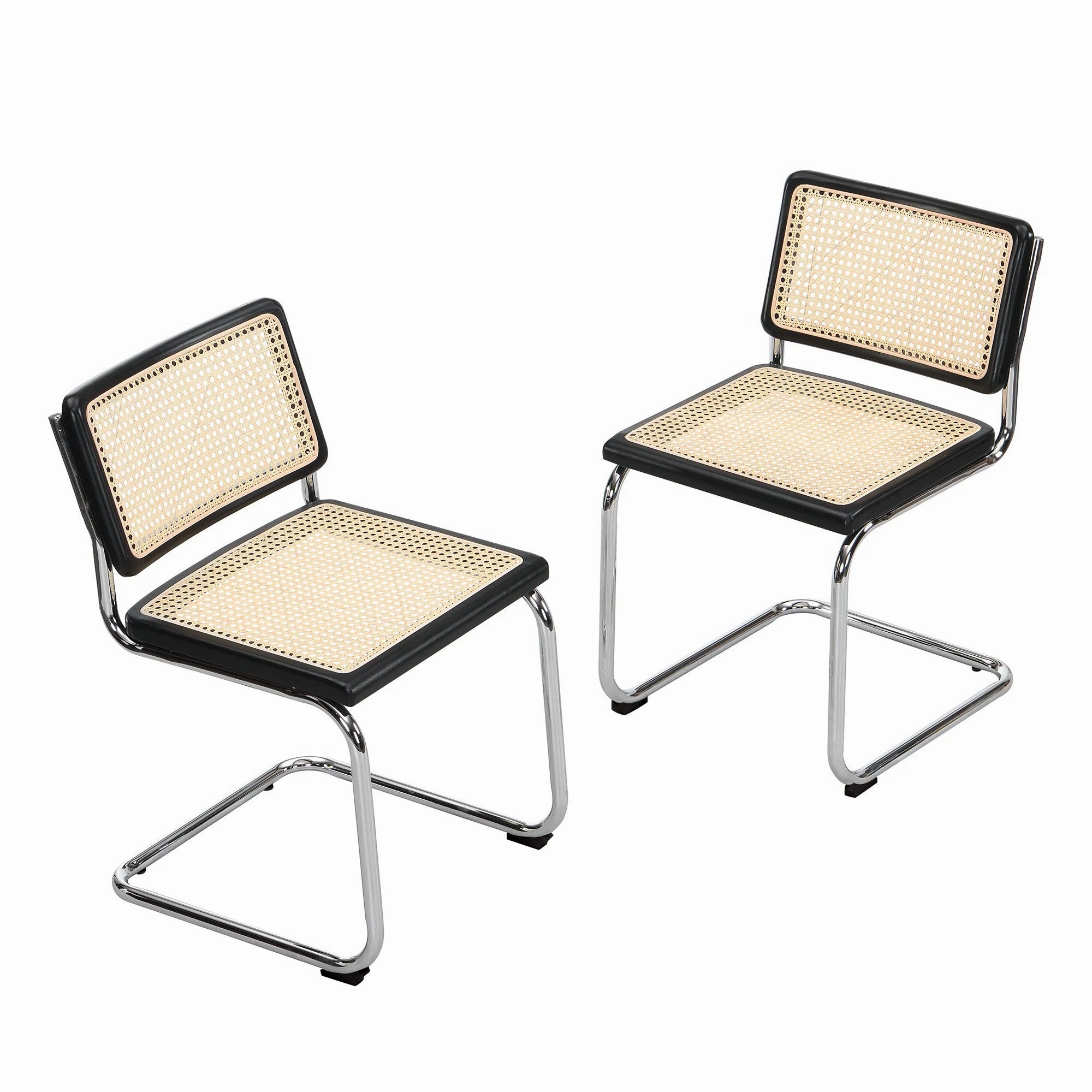 Cosenza Pair of 2 Dining Chairs, Cane & Chrome (Black)