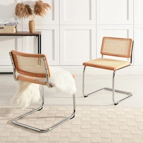 Cosenza Pair of 2 Dining Chairs, Cane & Chrome (Natural)