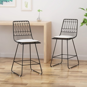 Counter Stools, 26" Seats, Modern, Geometric,  Black Iron Frames with Ivory Cushion (Set of 2) - NH406703 kitchen accessories, table linens