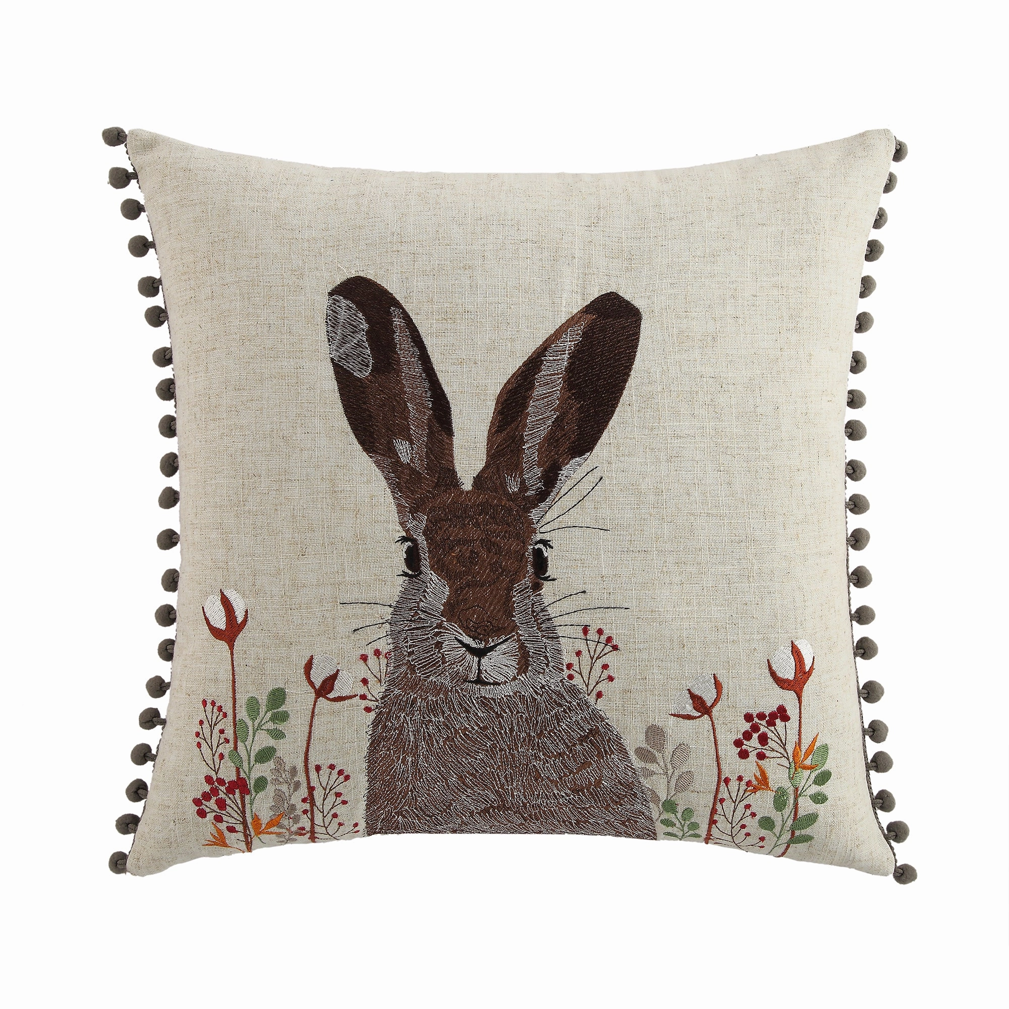 Country Collection Hare Embroidered Linen Blend Cushion
