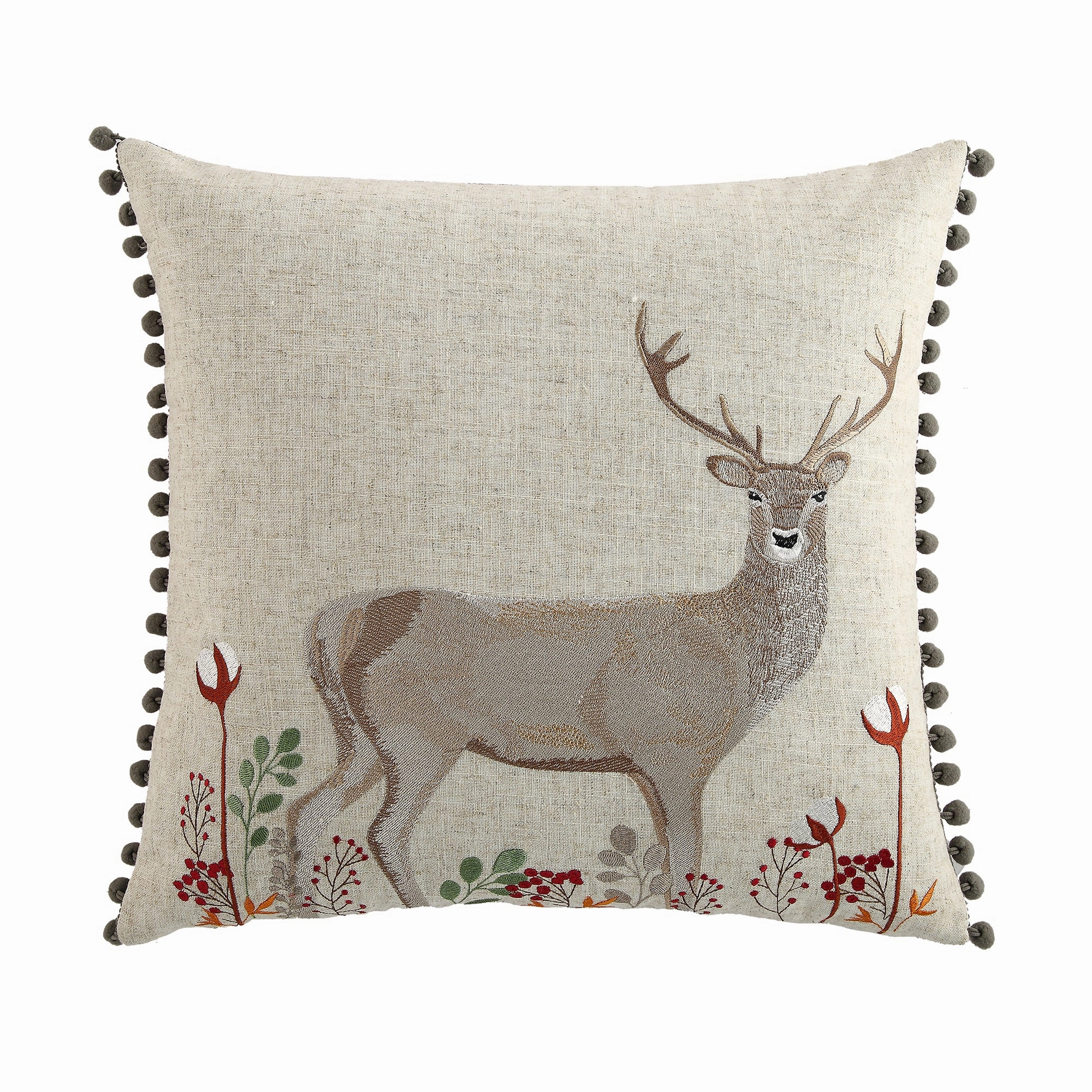 Country Collection Stag Embroidered Linen Blend Cushion