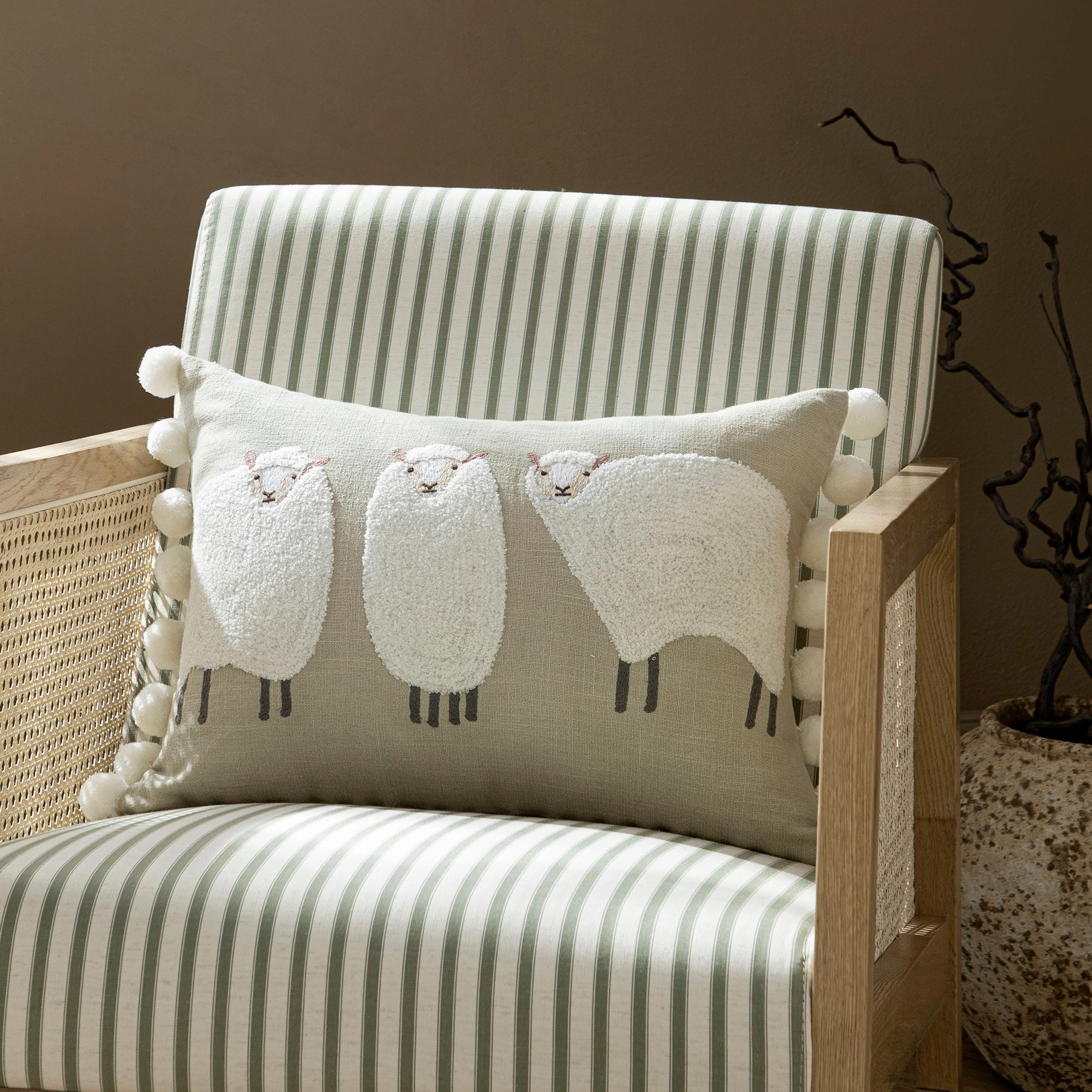 Country Collection Trio Of Sheep Wool Embroidered Cushion