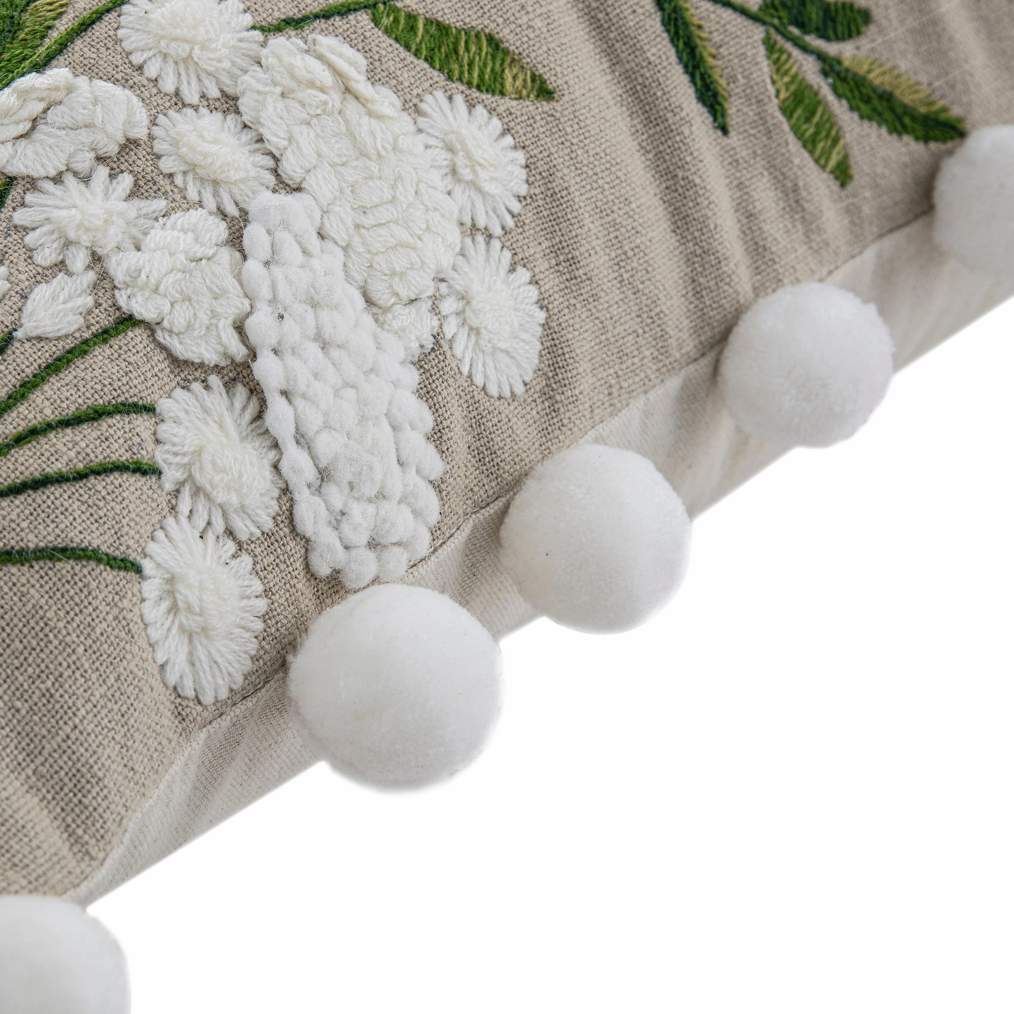Country Collection Wildflower Linen Pom Pom Cushion