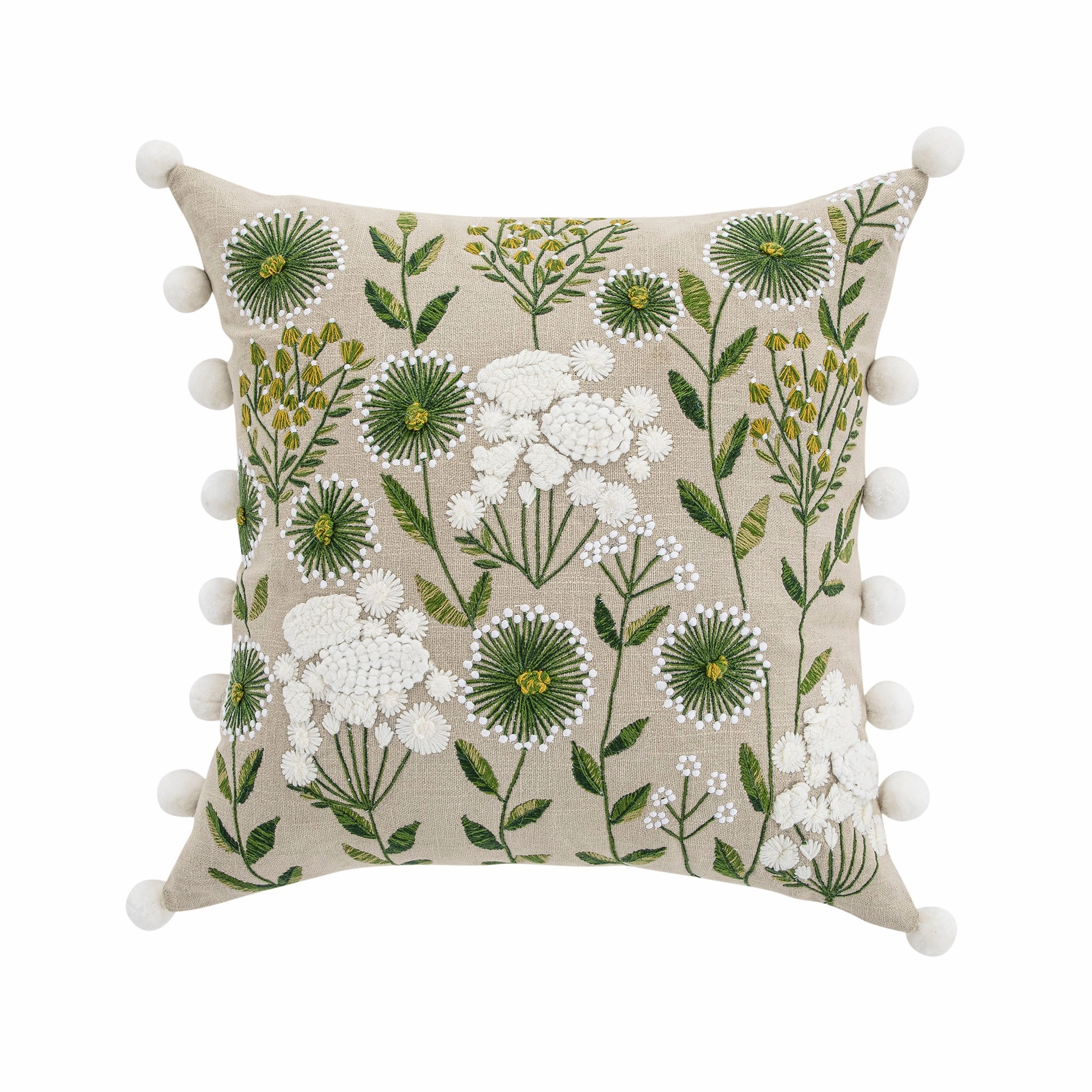 Country Collection Wildflower Linen Pom Pom Cushion
