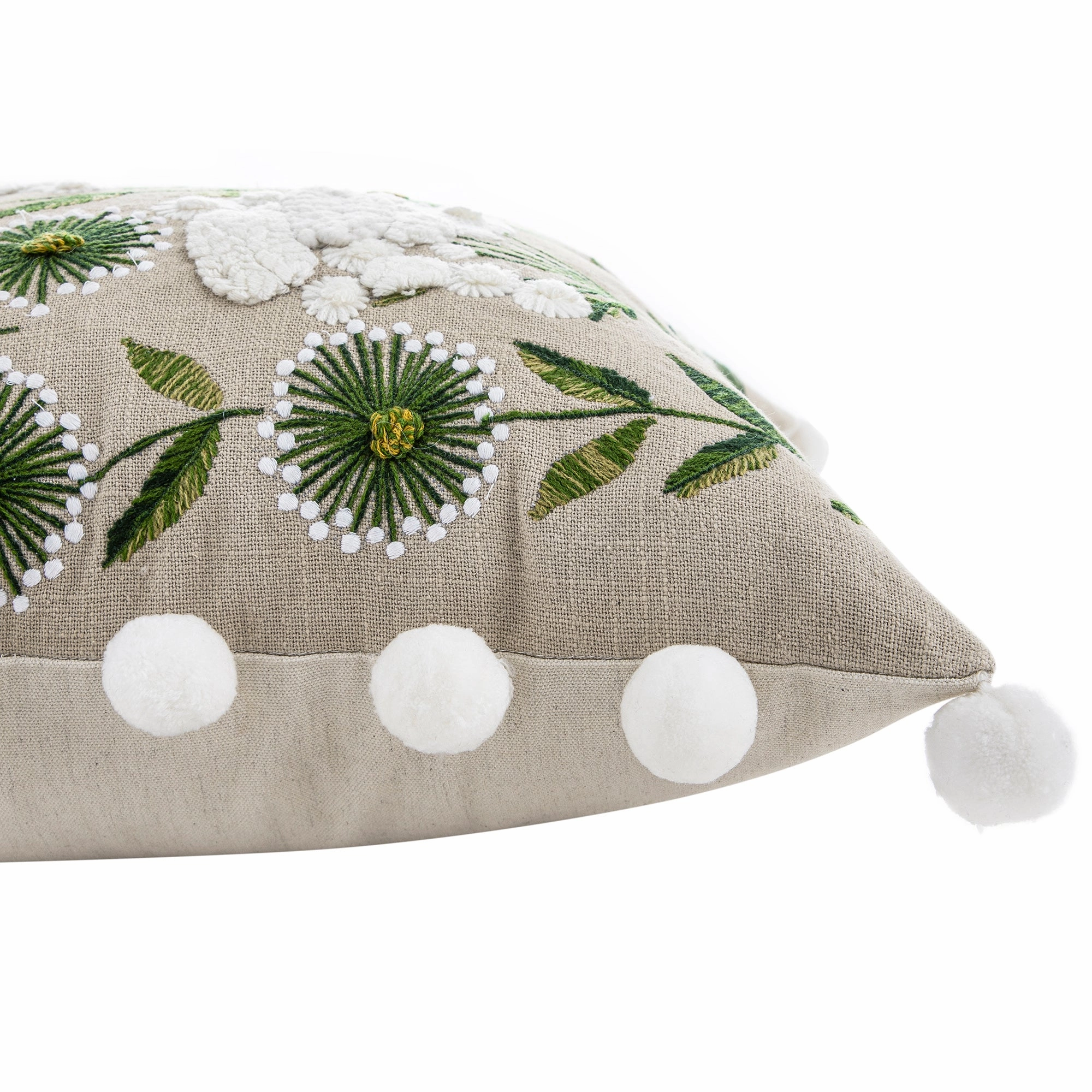 Country Collection Wildflower Linen Pom Pom Cushion