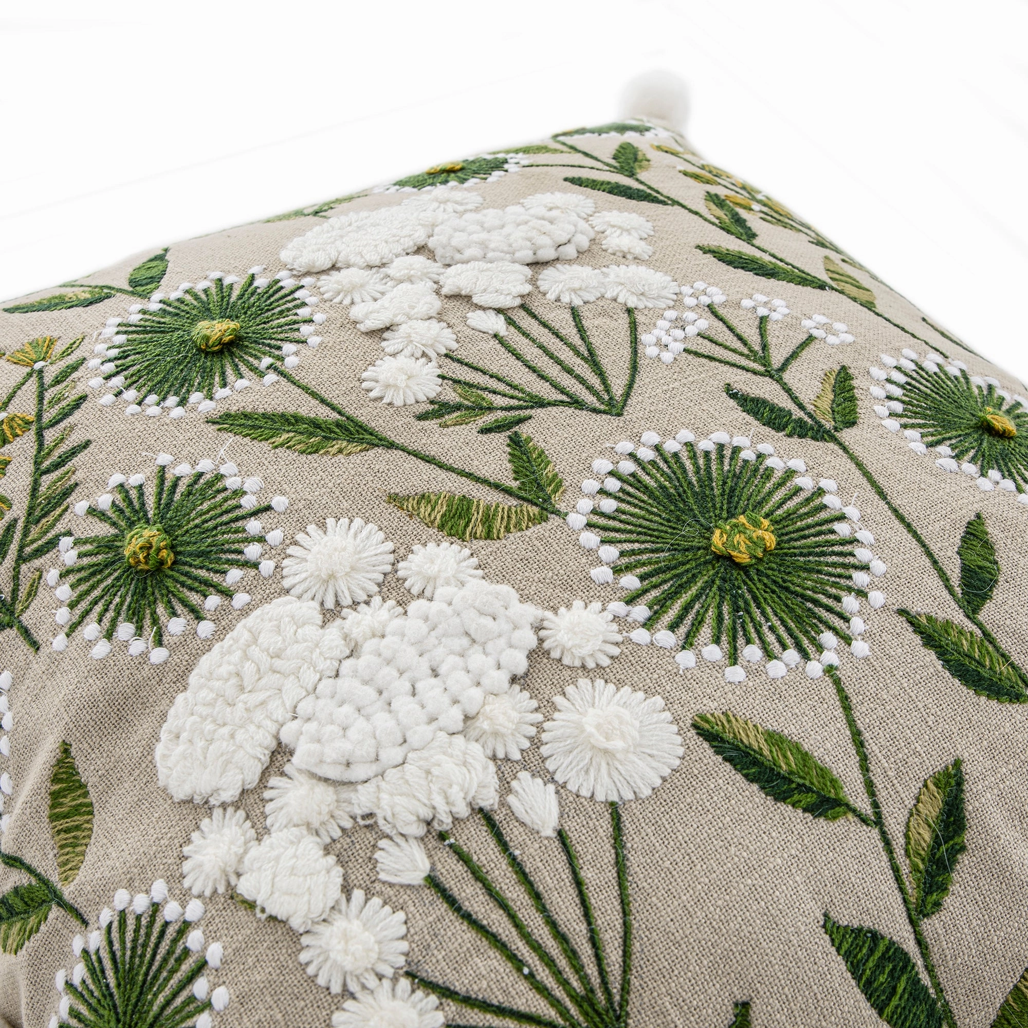 Country Collection Wildflower Linen Pom Pom Cushion