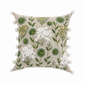 Country Collection Wildflower Linen Pom Pom Cushion
