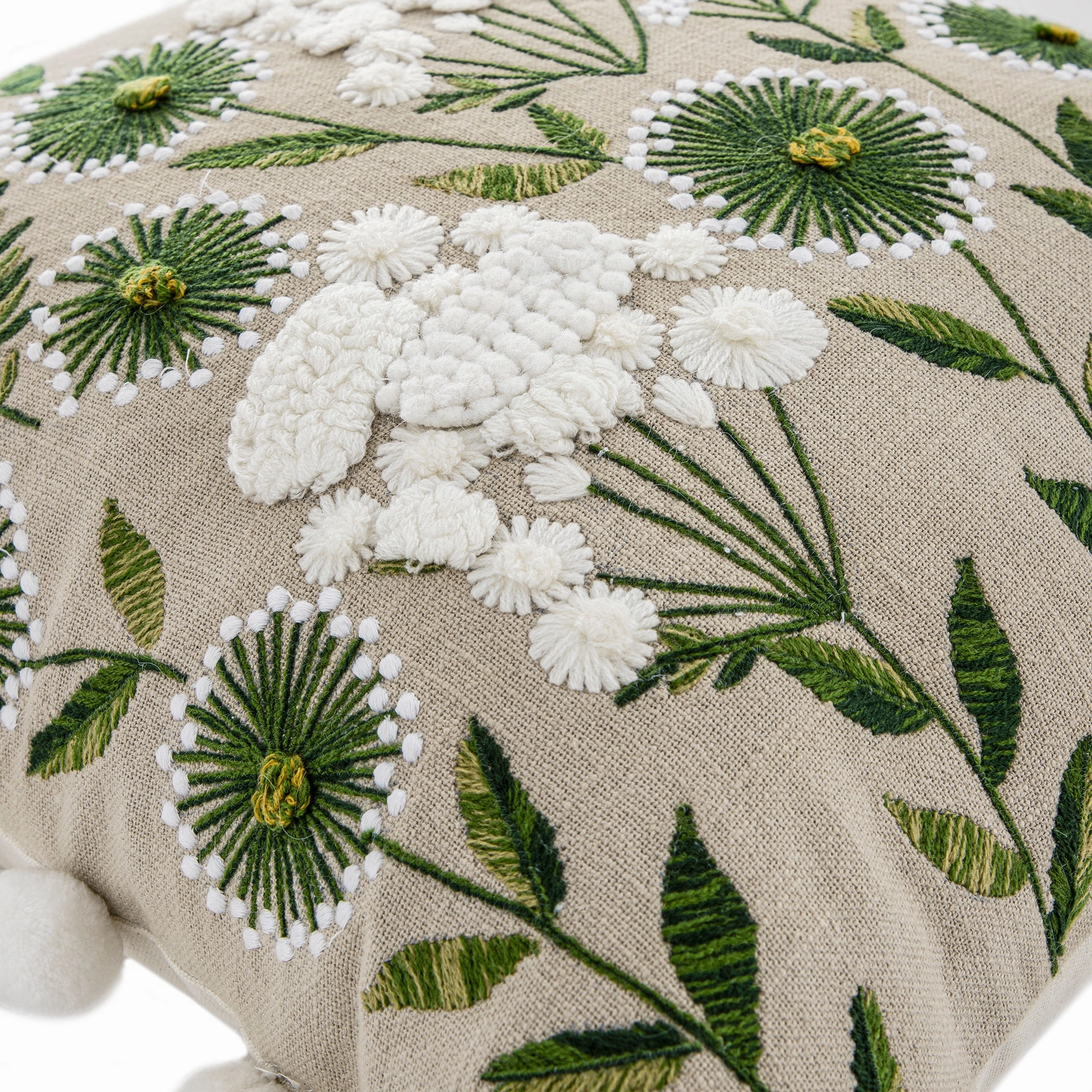 Country Collection Wildflower Linen Pom Pom Cushion