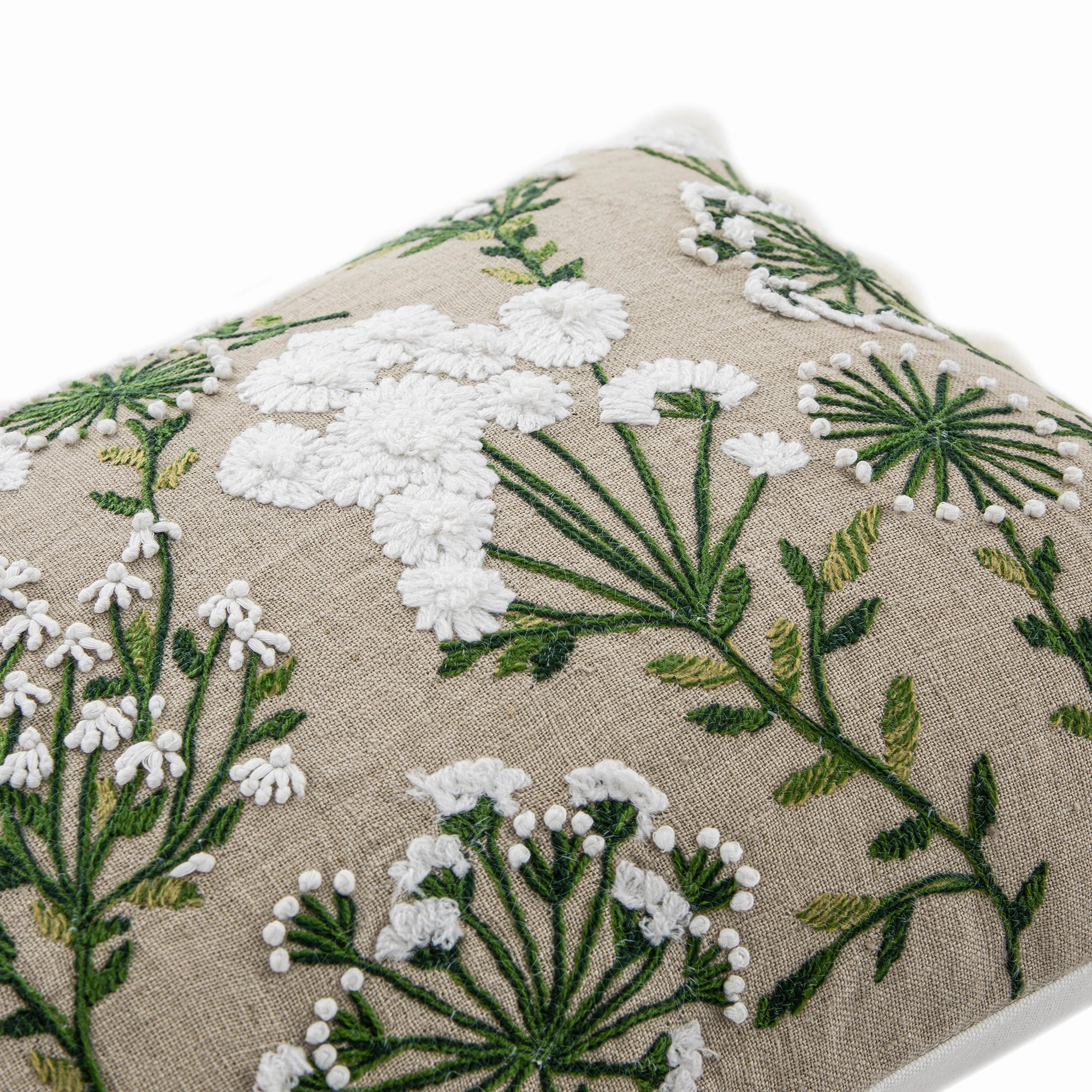 Country Collection Wildflower Rectangular Linen Pom Pom Cushion