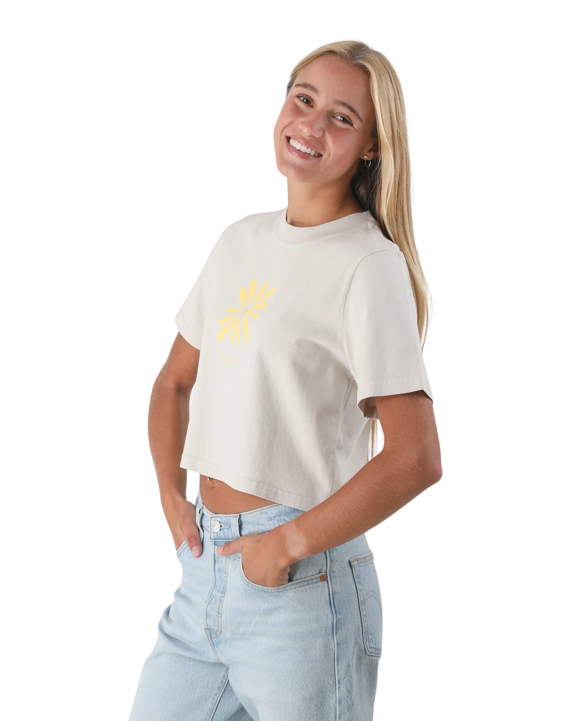 Daisy Crop T-Shirt in Faded Bone