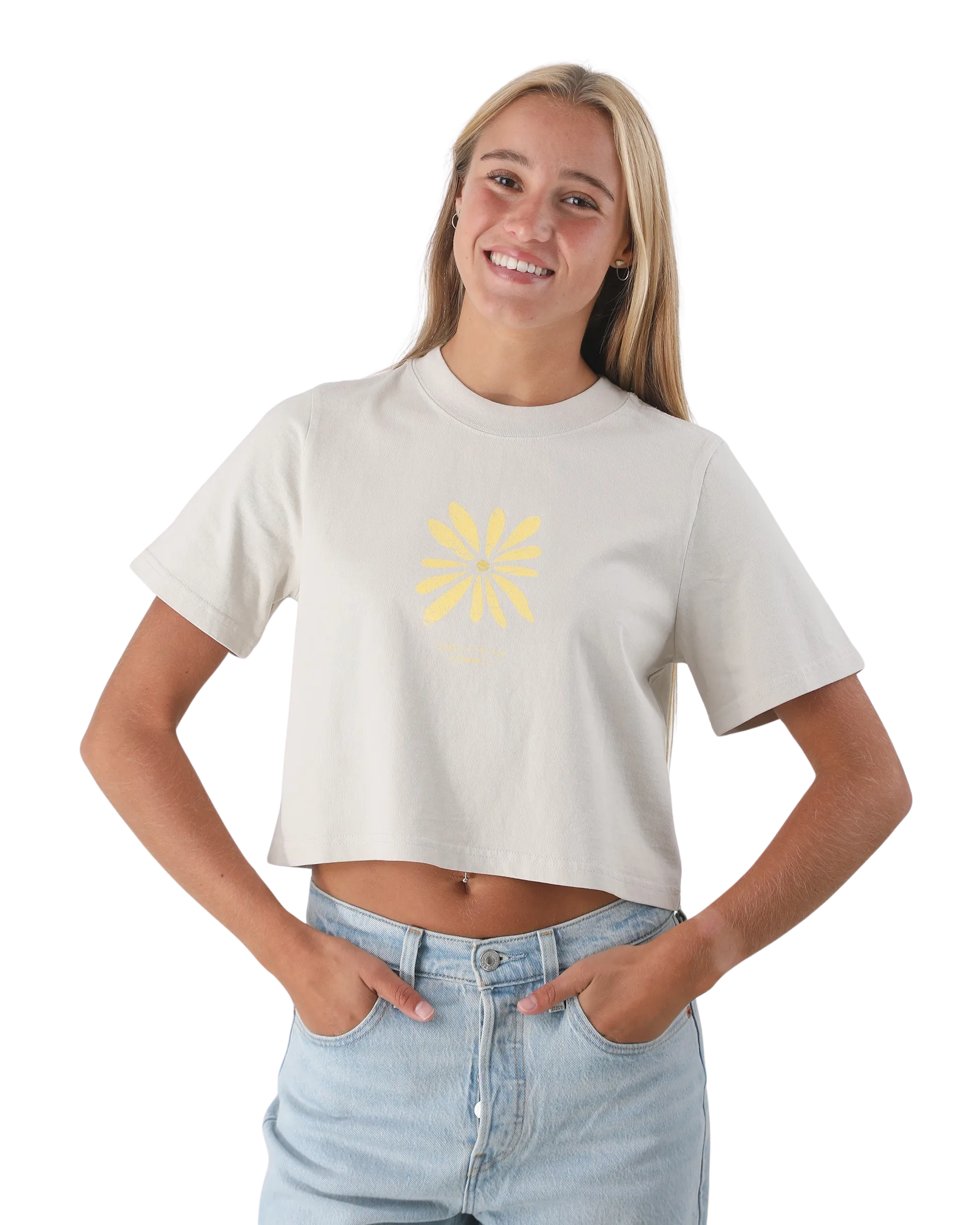 Daisy Crop T-Shirt in Faded Bone