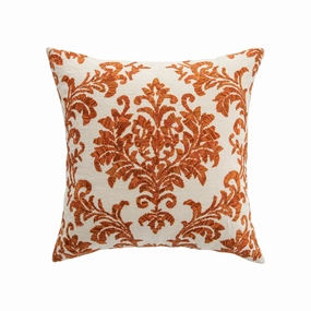 Damask Burnt Orange Wool Embroidered Cushion