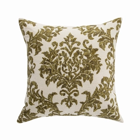 Damask Moss Green Wool Embroidered Cushion