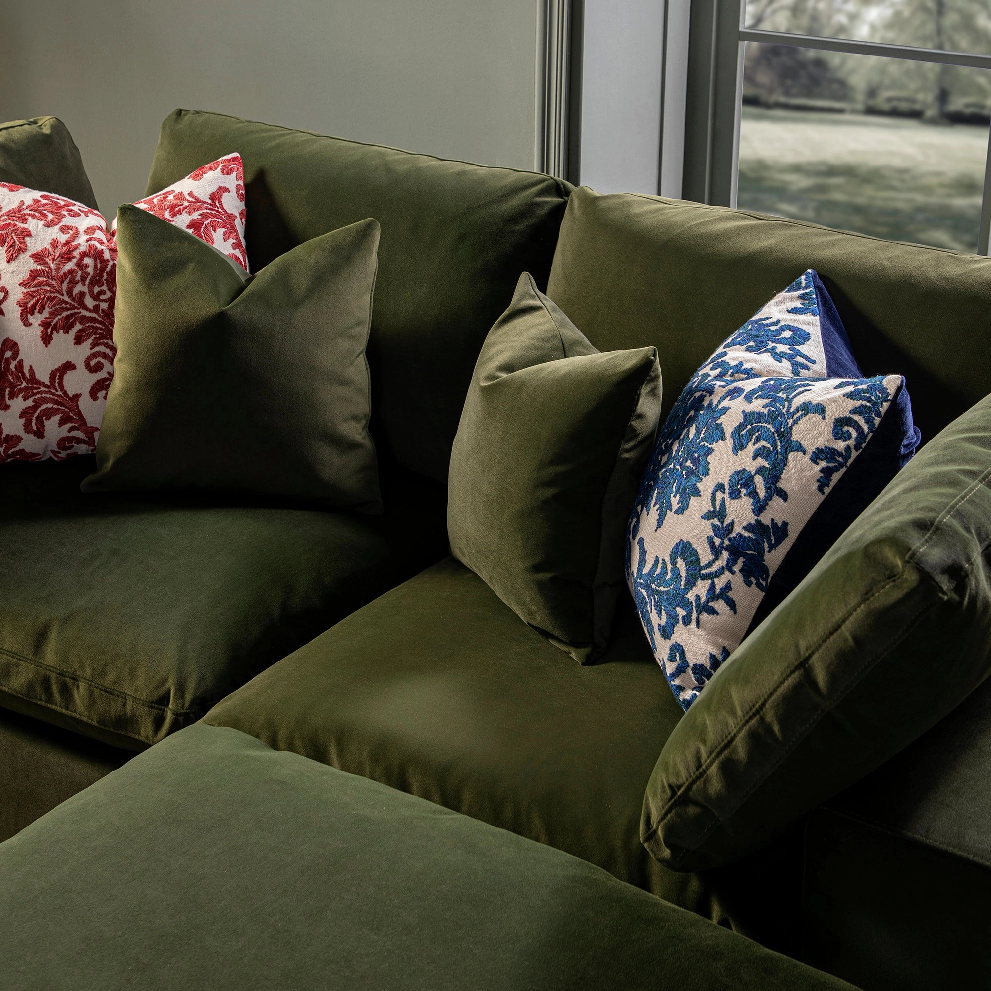 Damask Sapphire Wool Embroidered Cushion