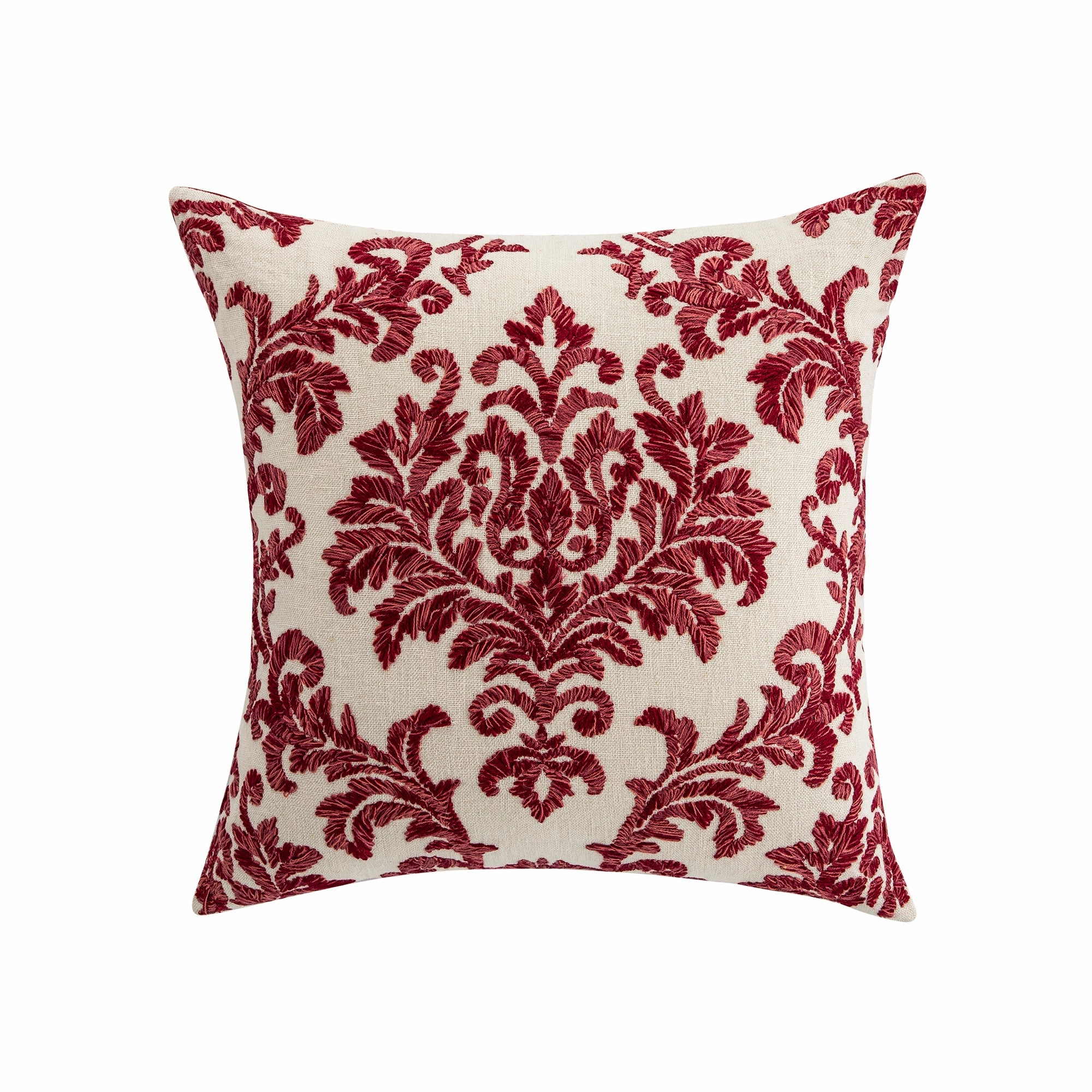 Damask Scarlet Red Wool Embroidered Cushion