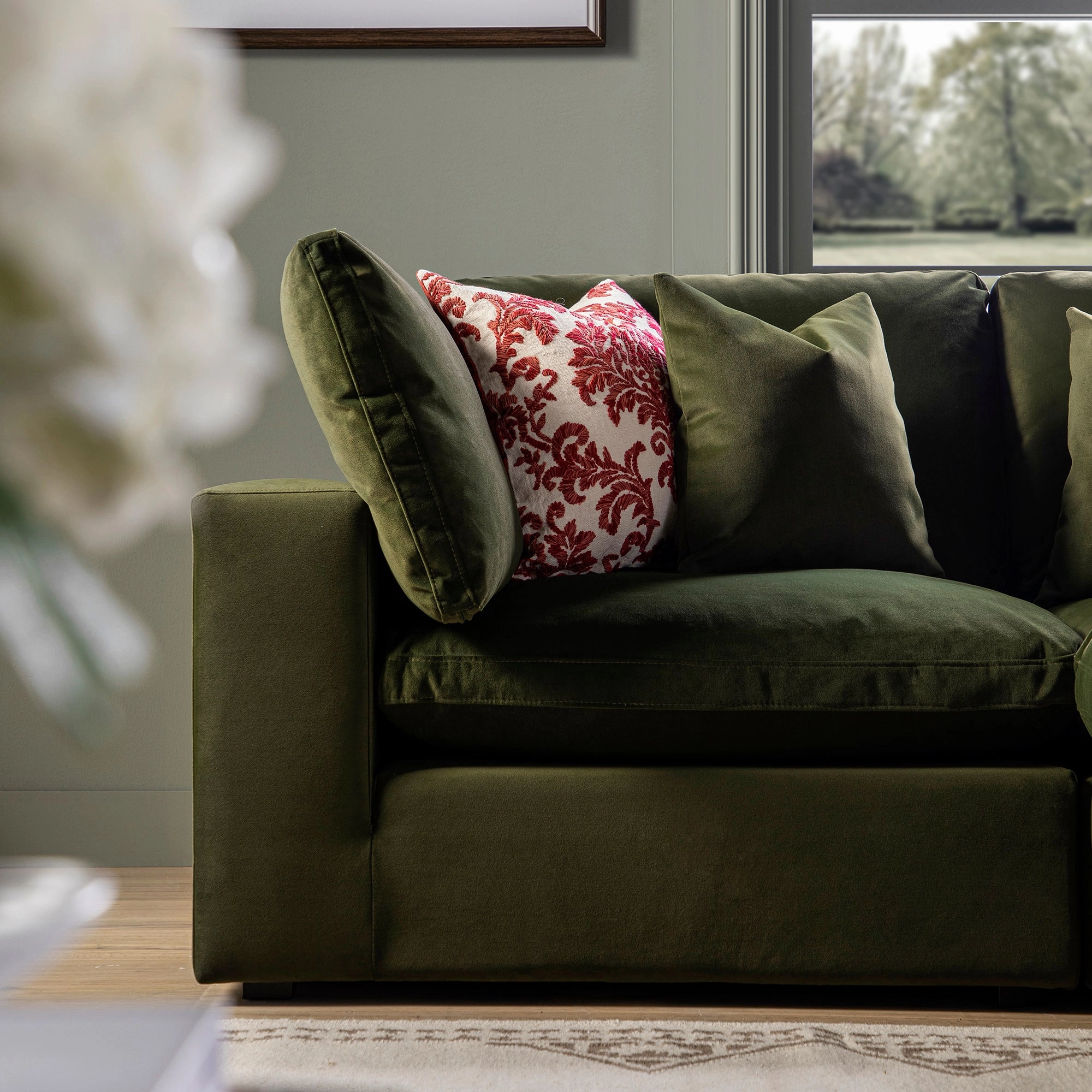 Damask Scarlet Red Wool Embroidered Cushion