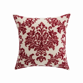 Damask Scarlet Red Wool Embroidered Cushion