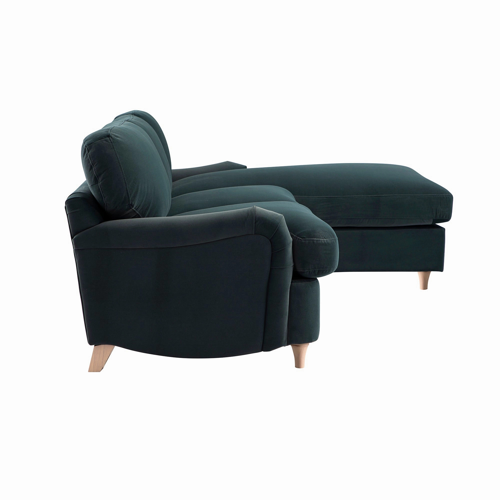 Daphnis Aegean Blue Velvet Sofa Bed, Grande Chaise Right Hand Facing
