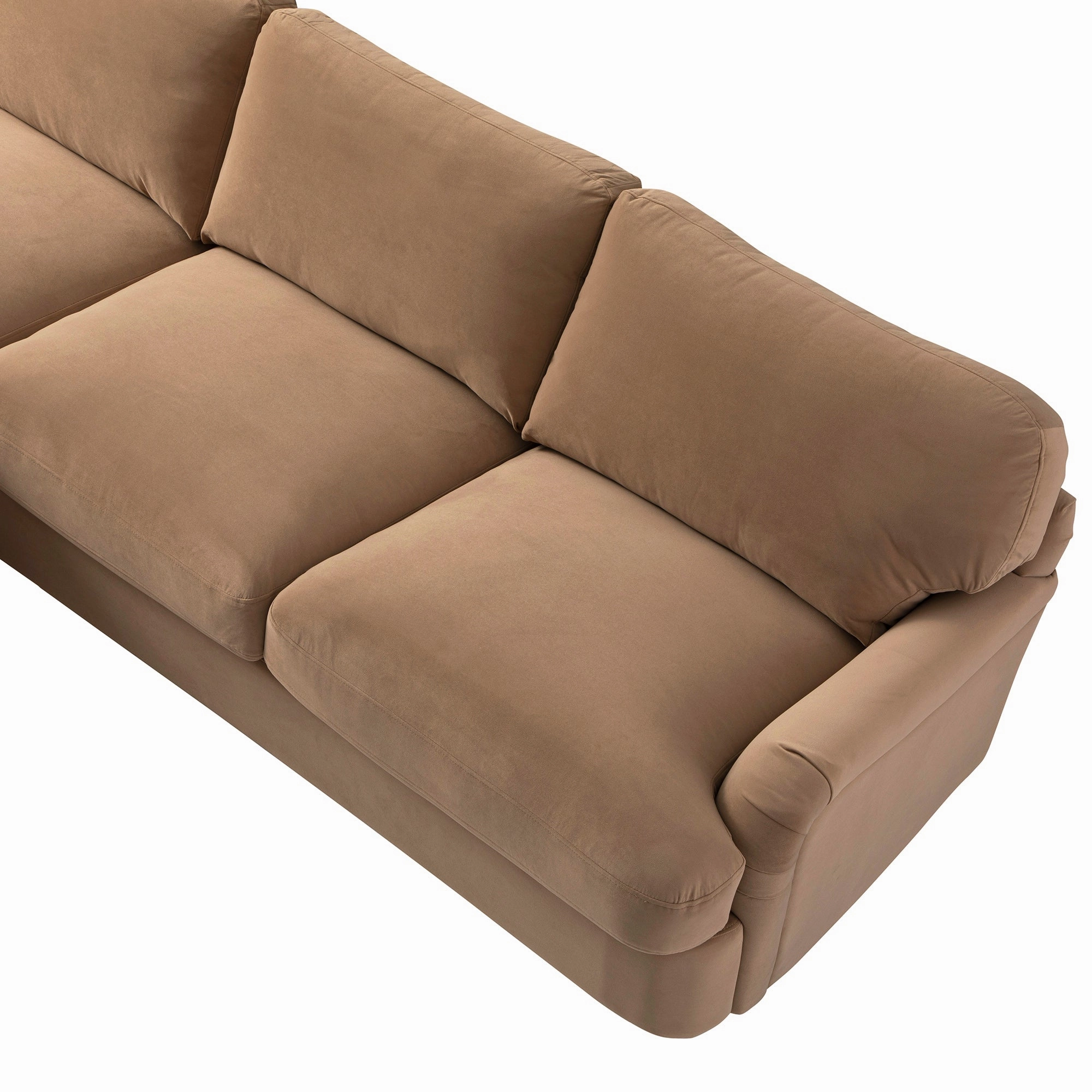 Daphnis Camel Velvet Sofa Bed, Grande Chaise Left Hand Facing