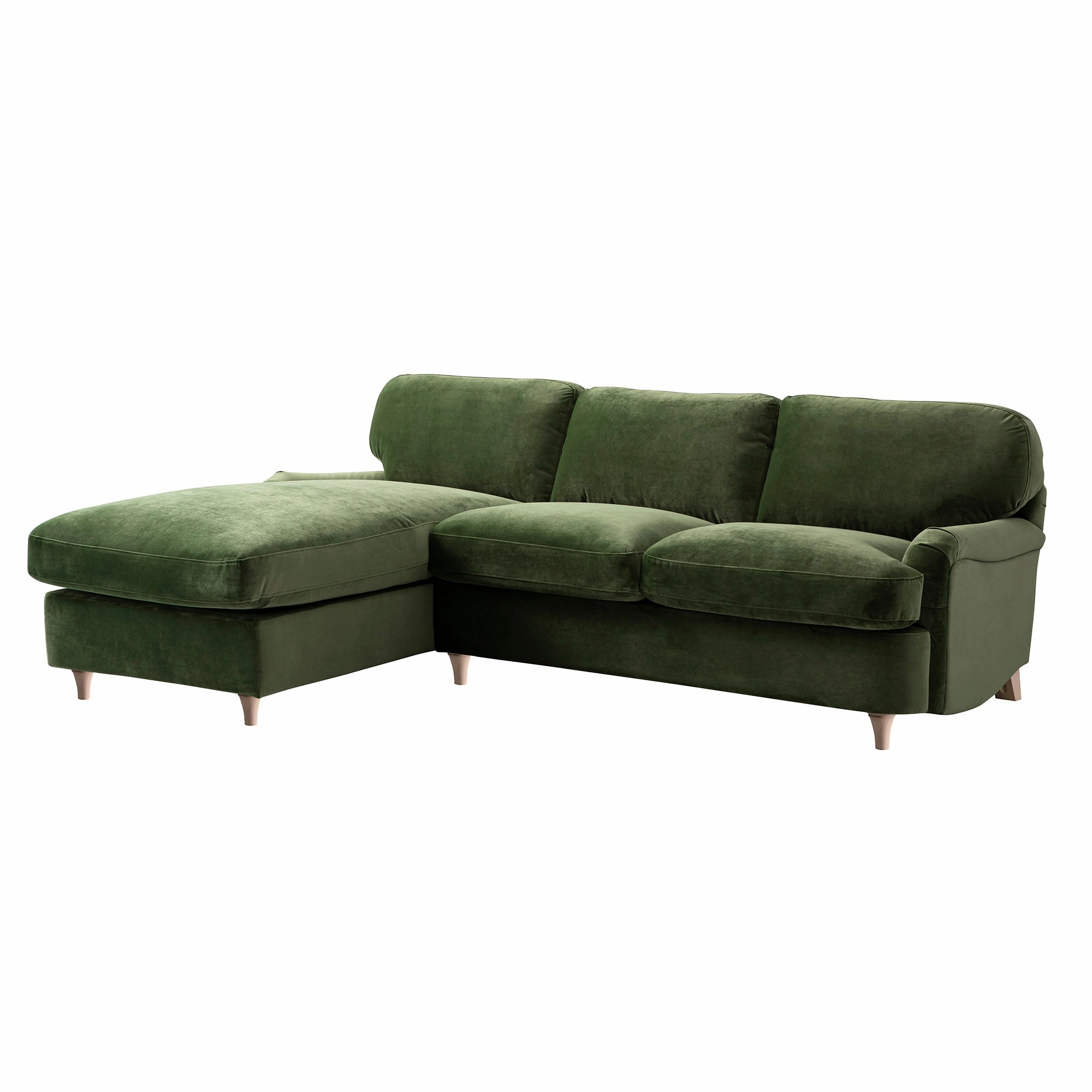 Daphnis Fern Green Velvet Sofa Bed, Grande Chaise Left Hand Facing