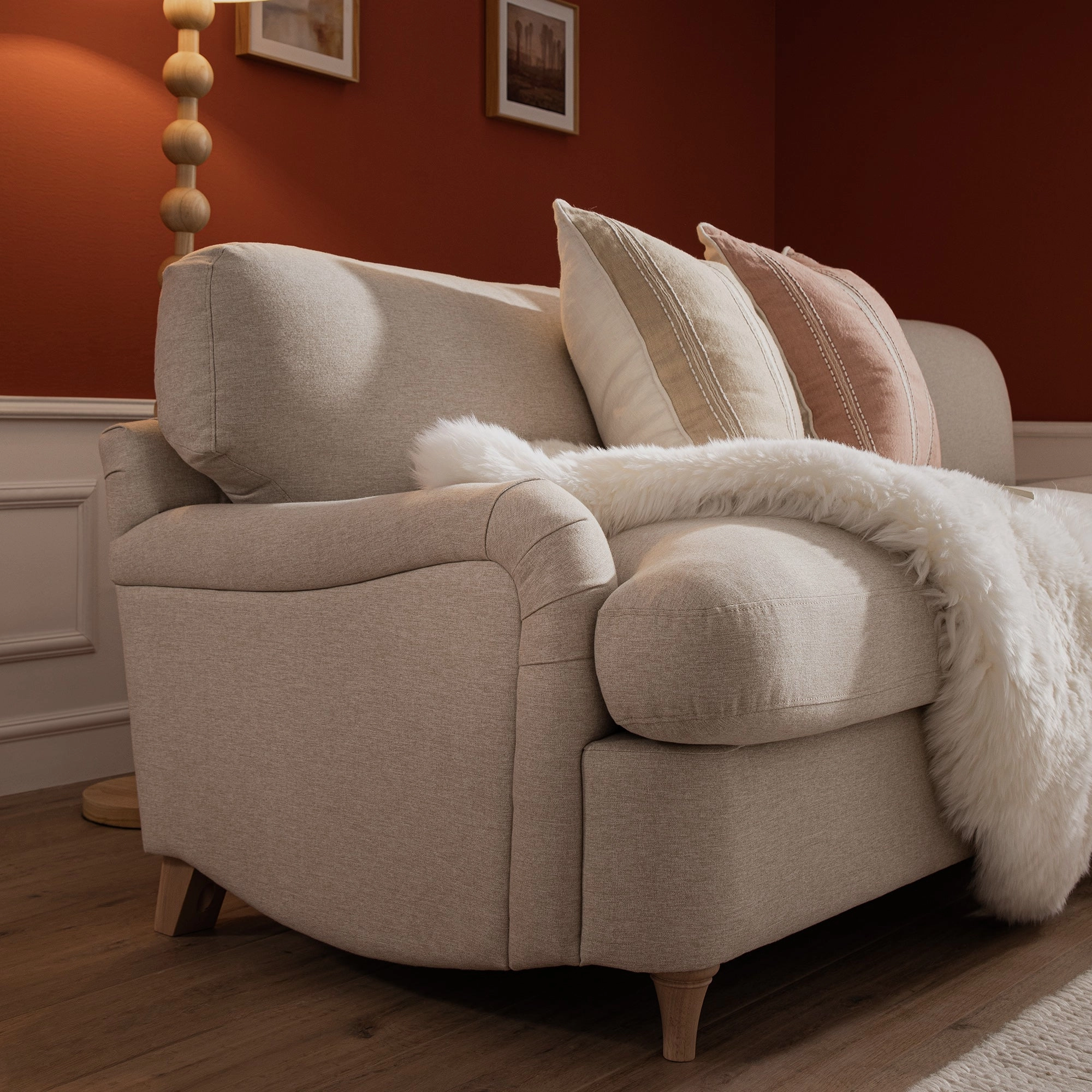 Daphnis Oatmeal Fabric Sofa Bed, Grande Chaise Right Hand Facing