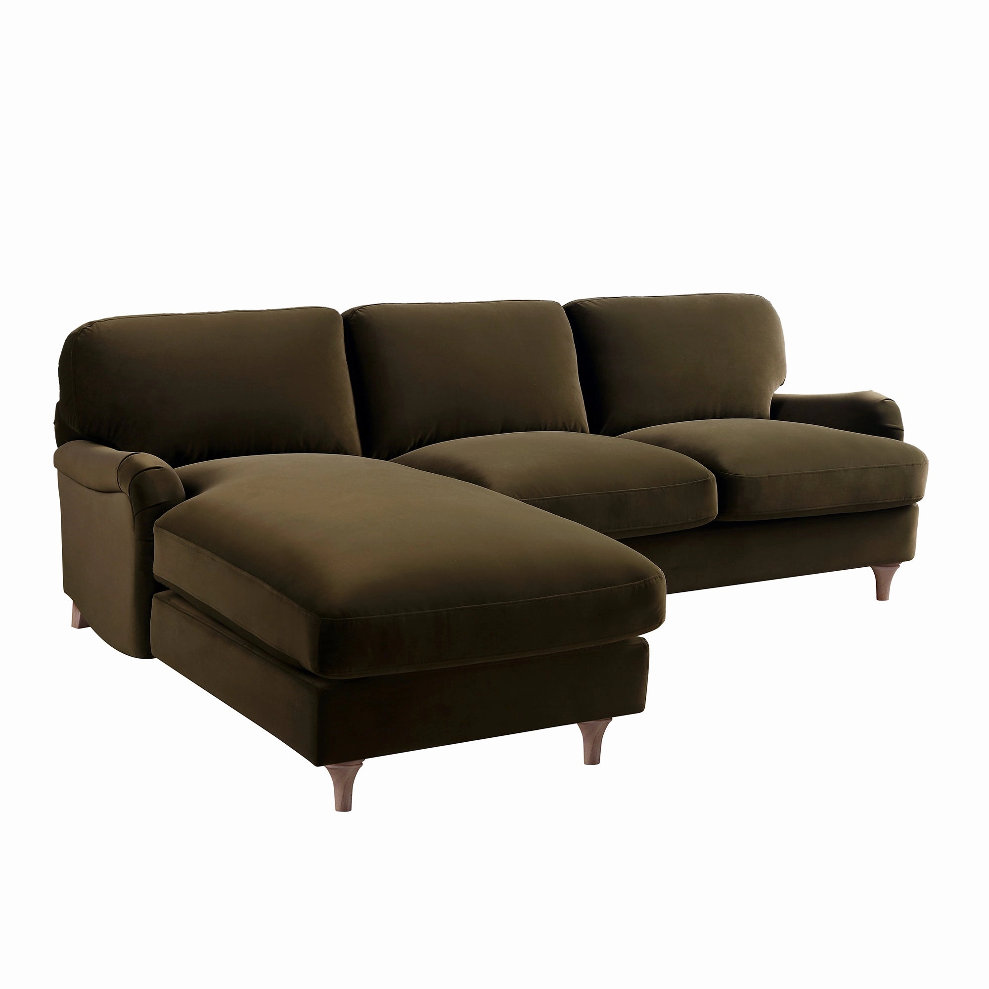 Daphnis Seaweed Velvet Sofa, Grande Chaise Sofa Left Hand Facing