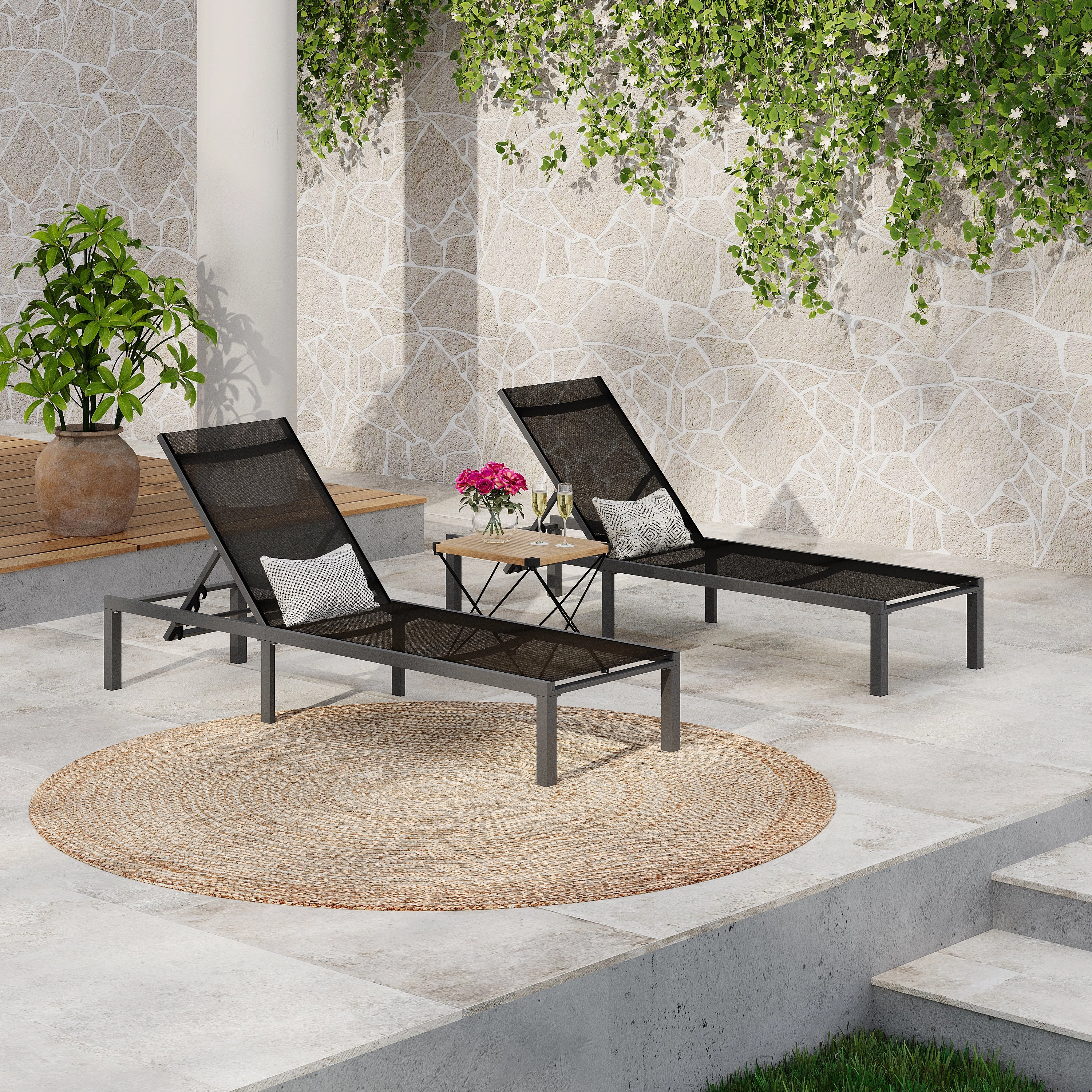 Deburoe Outdoor Adjustable Chaise Lounge(Set of 2) outdoor furniture, garden bench