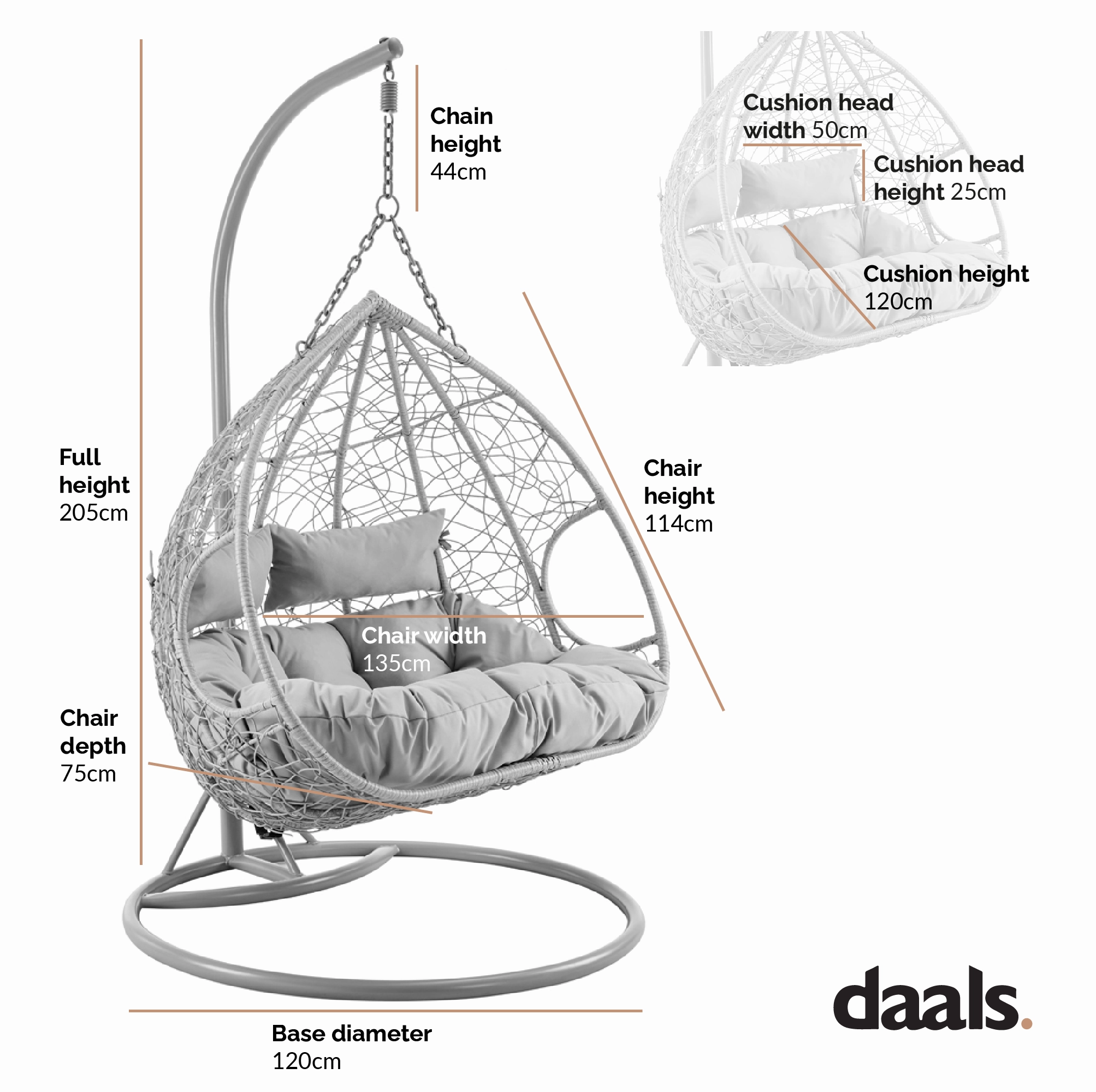 Deneb Light Grey Indoor Outdoor Double Hanging Chair