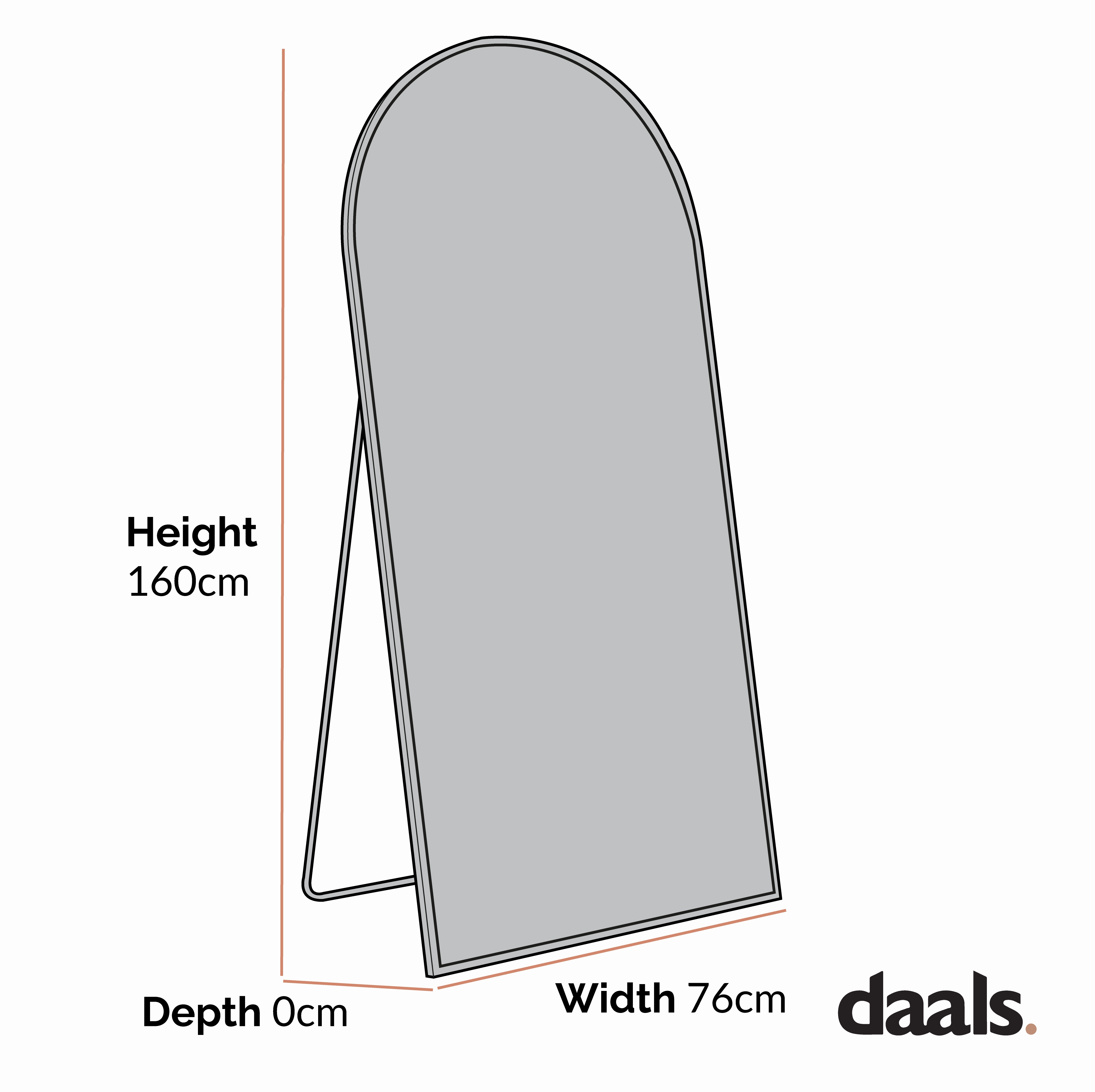 Dina Freestanding Arched Full Length Metal Frame Mirror 160 x 76 cm, Black