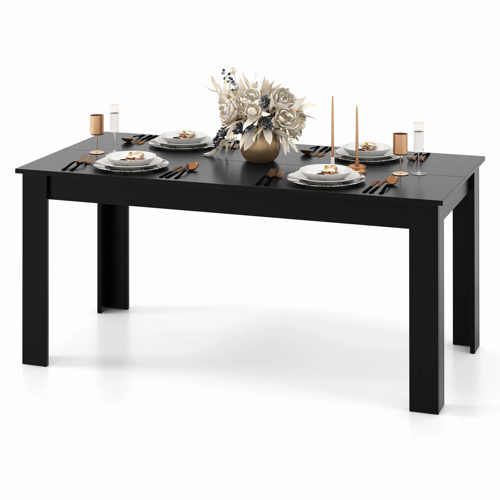 Dining Table, Wood Rectangular Table Dining Table 63" x 31.5" x 30" kitchen towel, placemats
