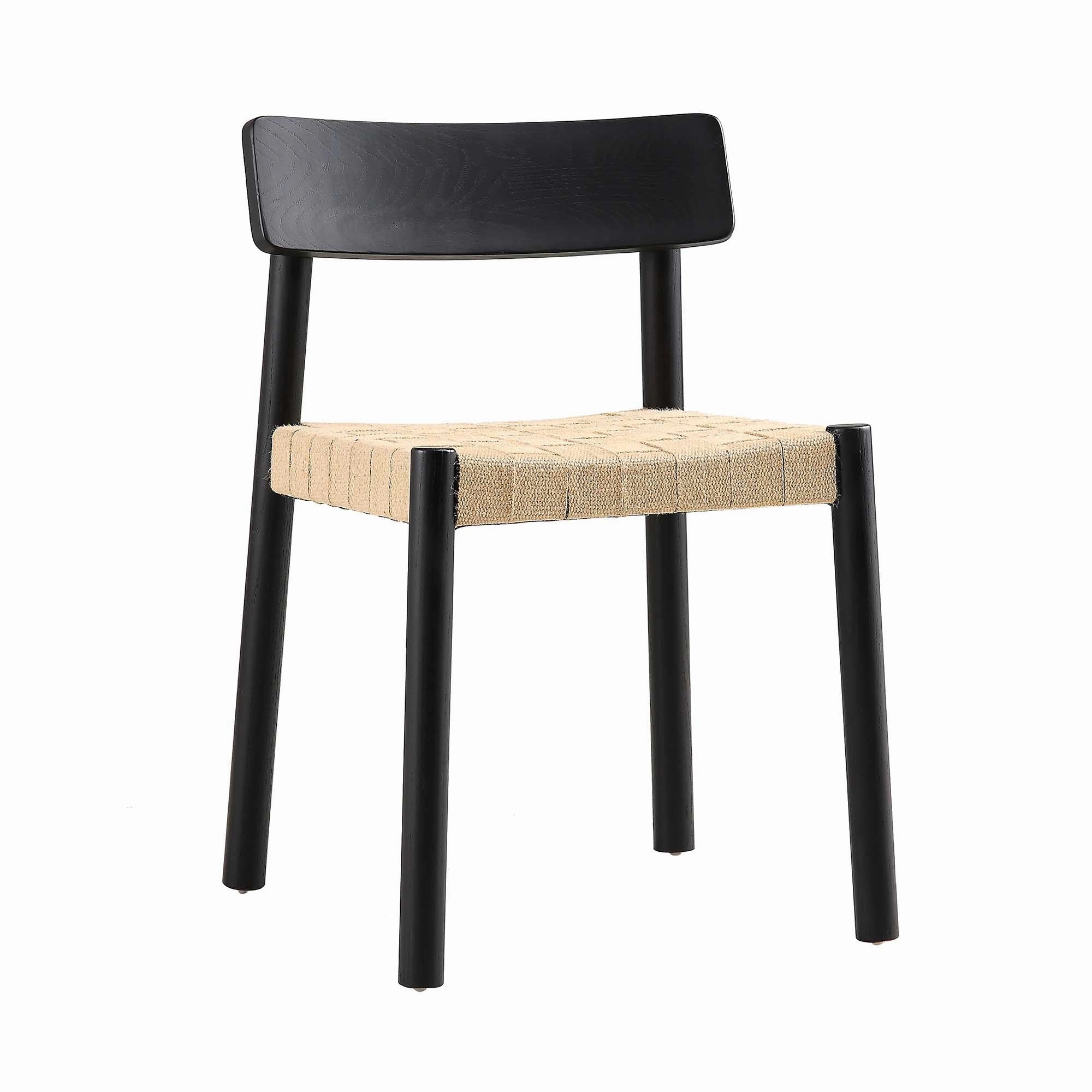 Ditton Set of 2 Elm Wood and Jute Dining Chairs, Black