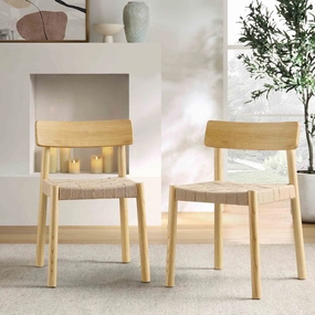 Ditton Set of 2 Elm Wood and Jute Dining Chairs, Natural