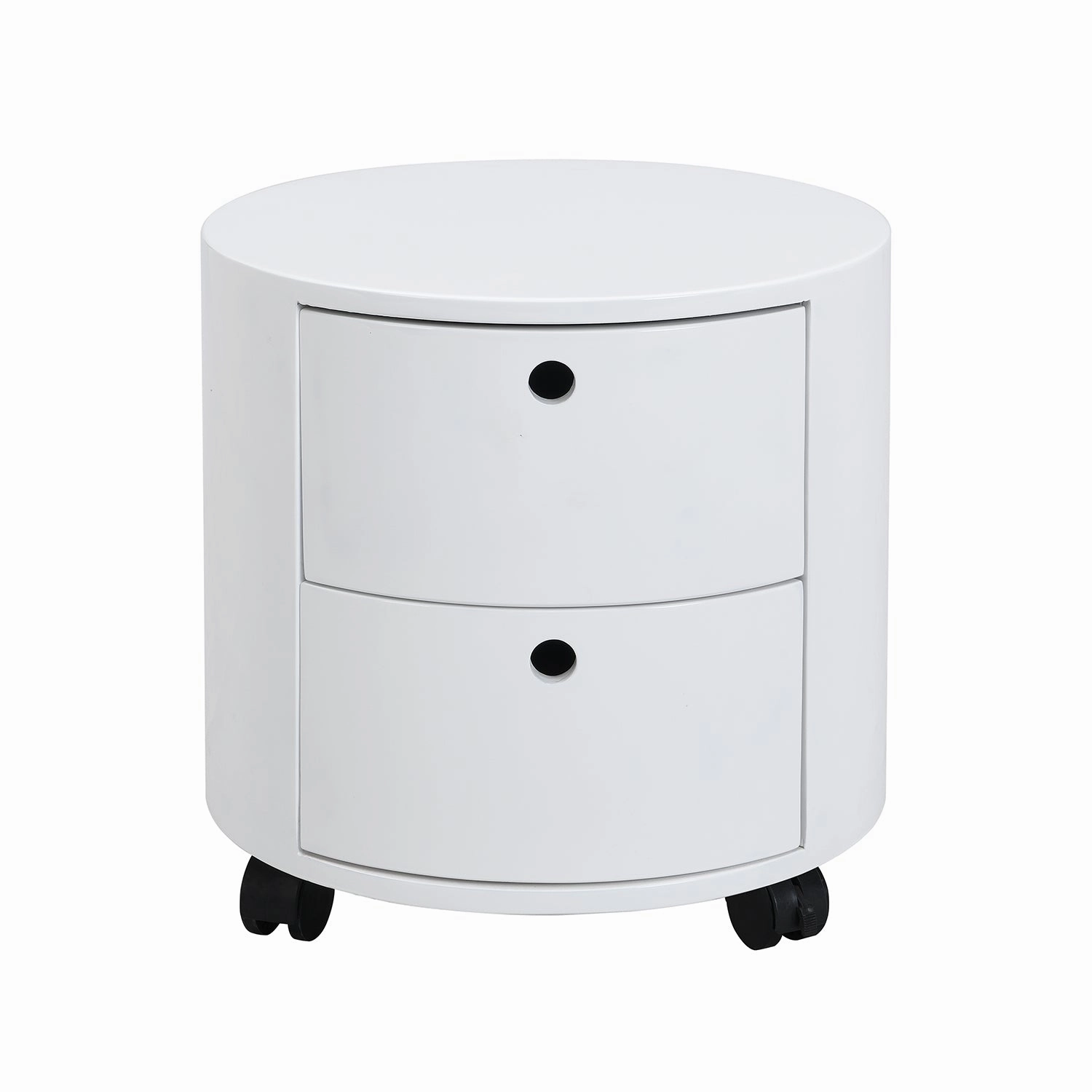 DOLIO Drum Chest Bedside Table, Barrel Side Table with Drawers High Gloss White 2 Drawer