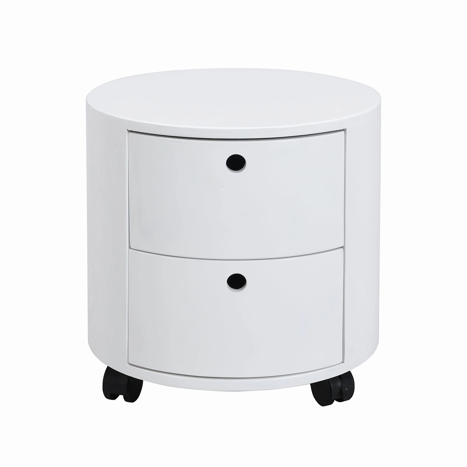 DOLIO Drum Chest Bedside Table, Barrel Side Table with Drawers High Gloss White 2 Drawer