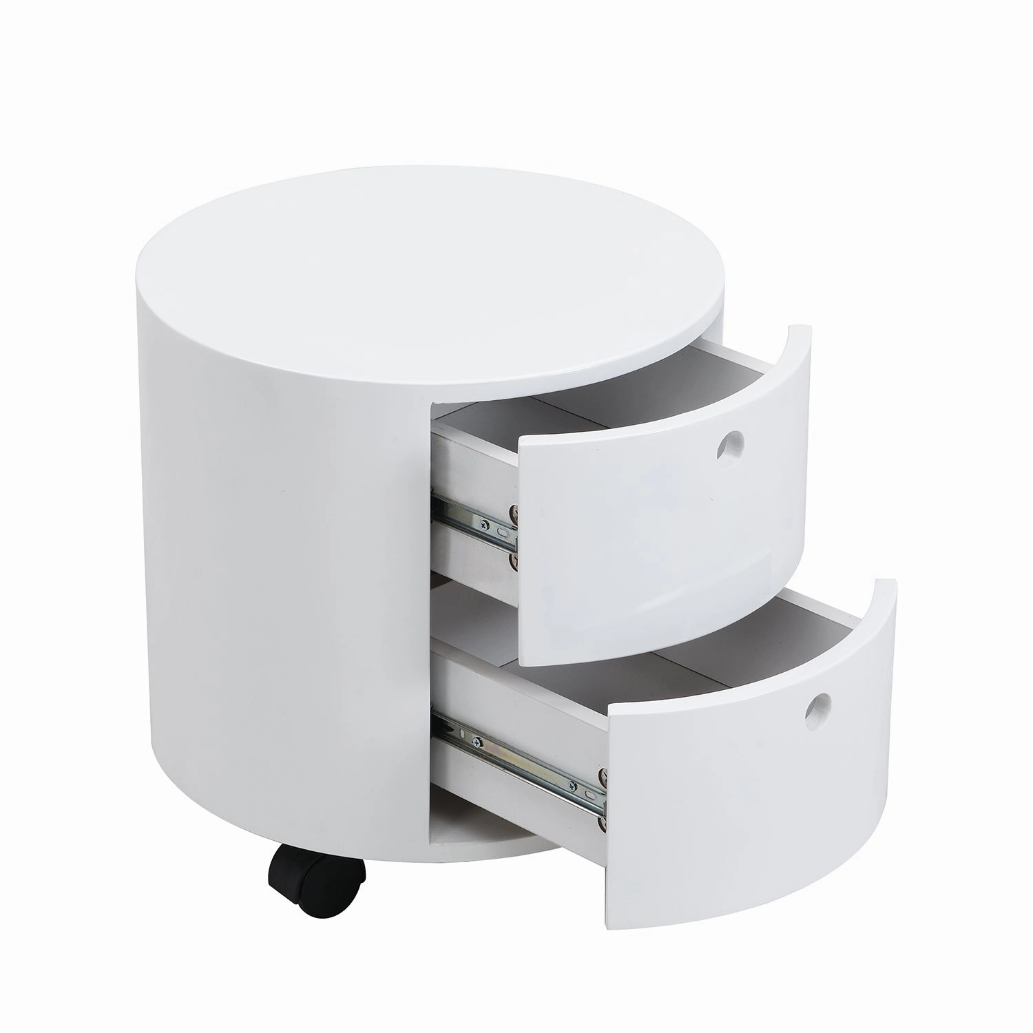 DOLIO Drum Chest Bedside Table, Barrel Side Table with Drawers High Gloss White 2 Drawer