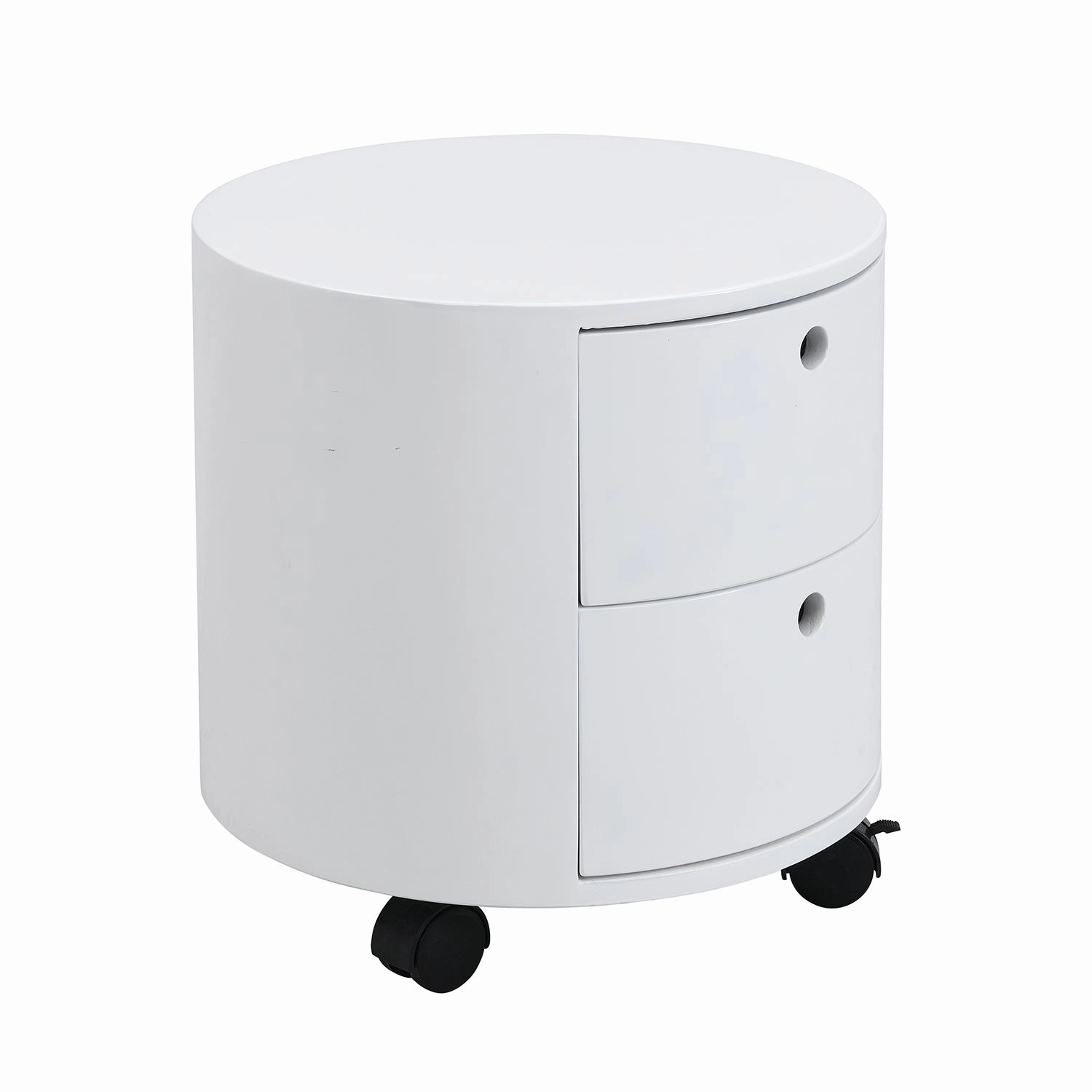 DOLIO Drum Chest Bedside Table, Barrel Side Table with Drawers High Gloss White 2 Drawer