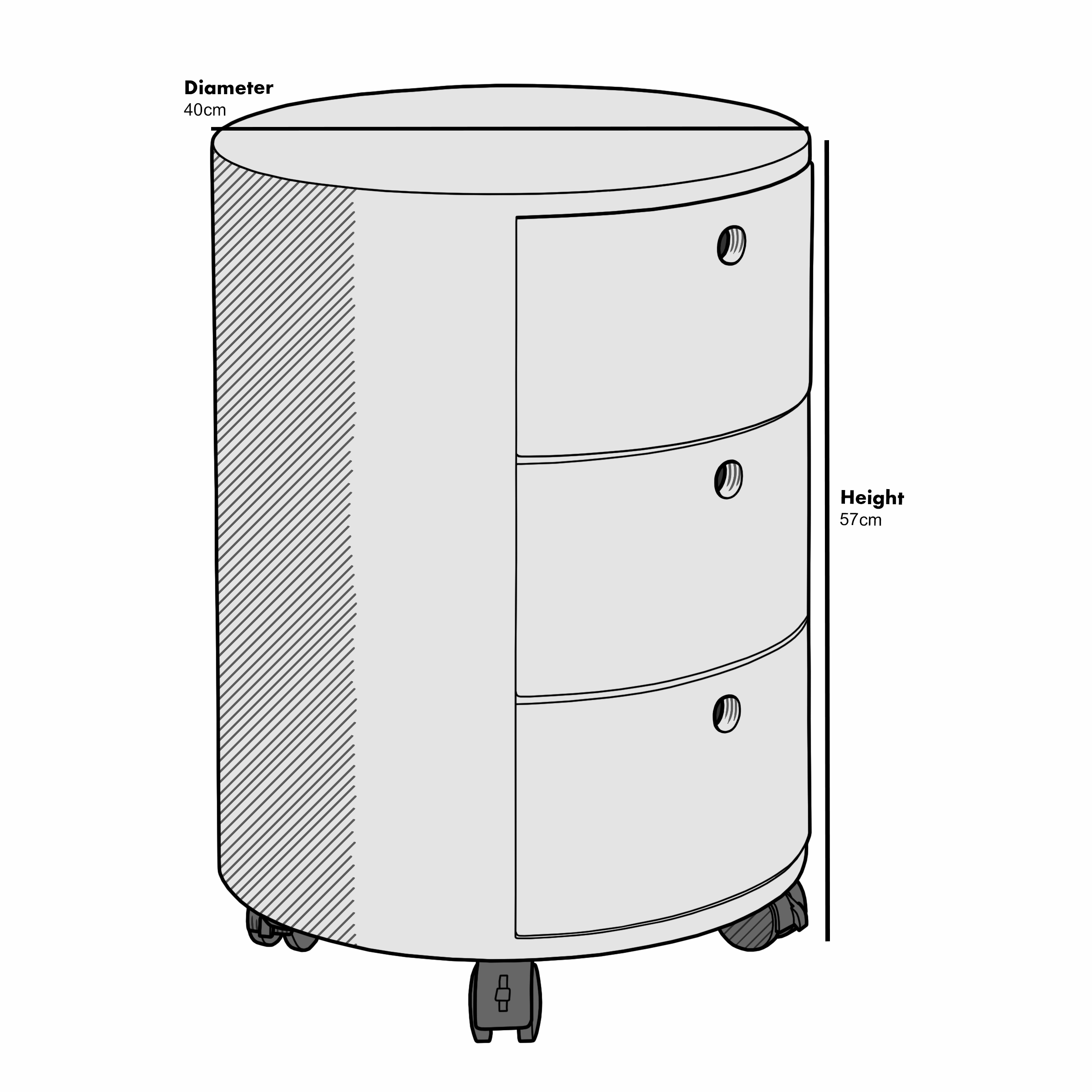 DOLIO Drum Chest Bedside Table, Barrel Side Table with Drawers High Gloss White 3 Drawer