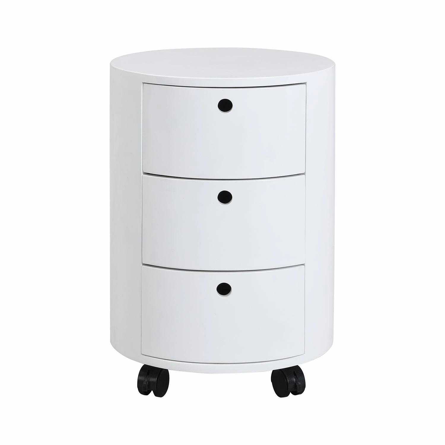DOLIO Drum Chest Bedside Table, Barrel Side Table with Drawers High Gloss White 3 Drawer