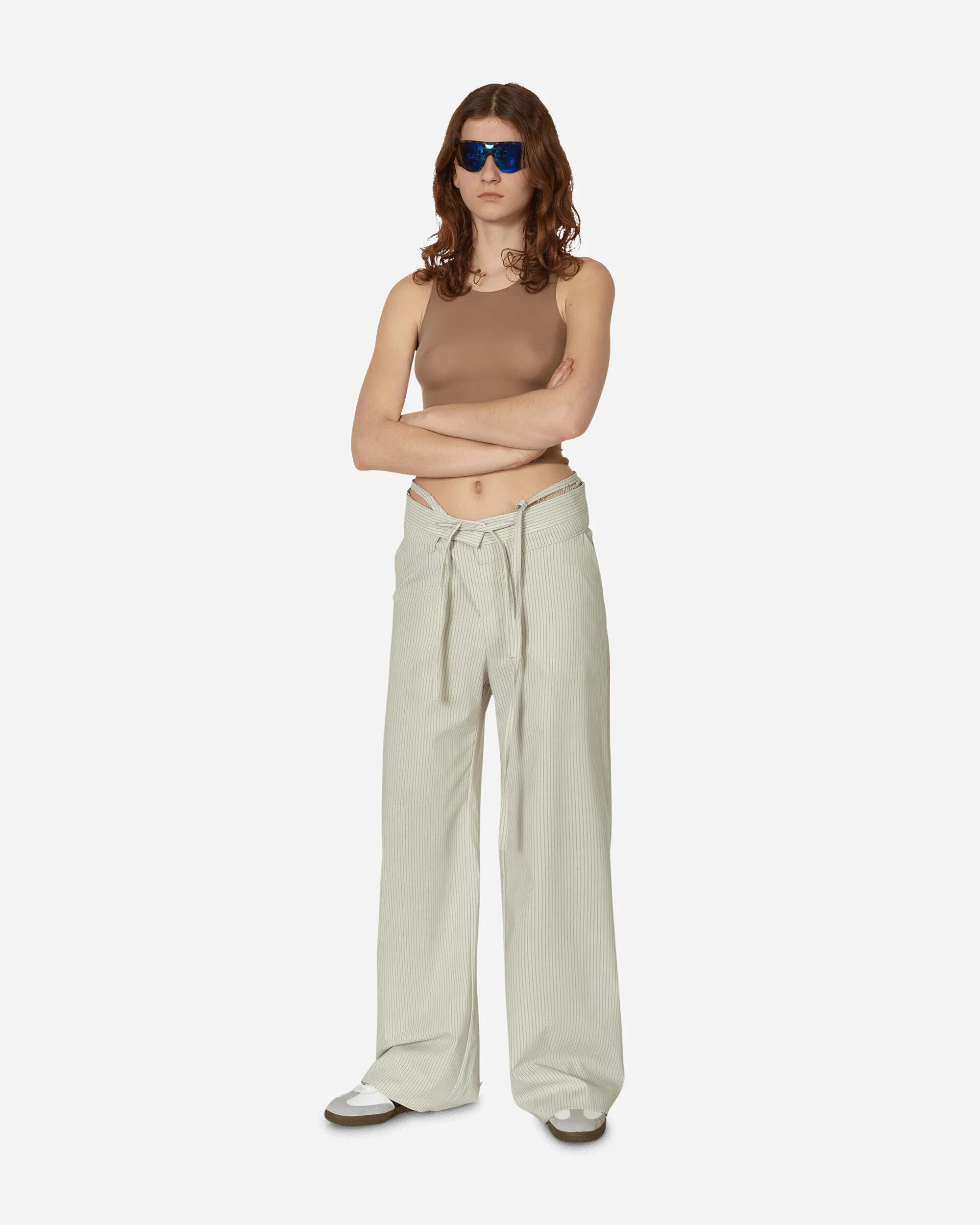 Double Fold Suit Pants Cream Pinstripe